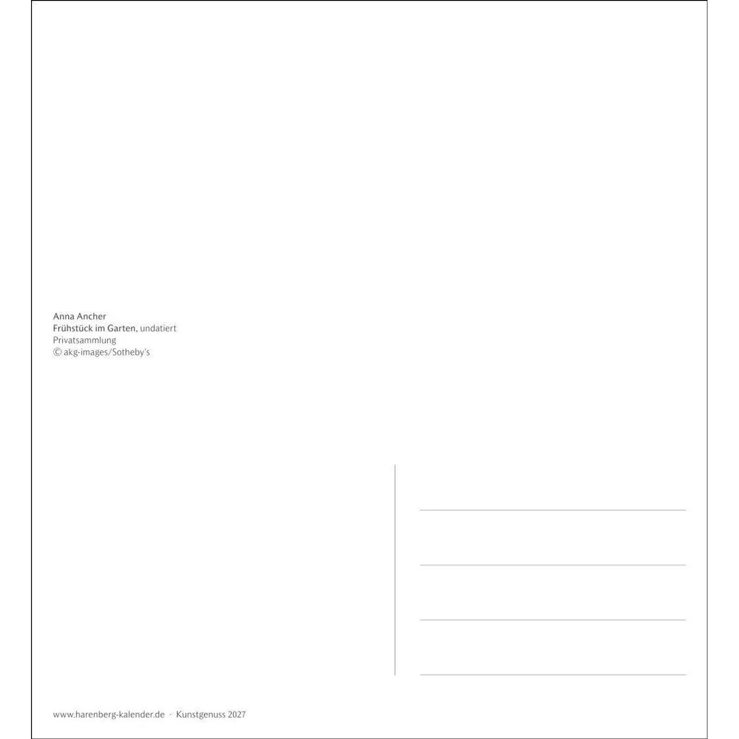Harenberg Kalender Verlag Kunstkalender Kunstgenuss Postkartenkalender 2027 - Kalender mit 53 Kunstpostkarten