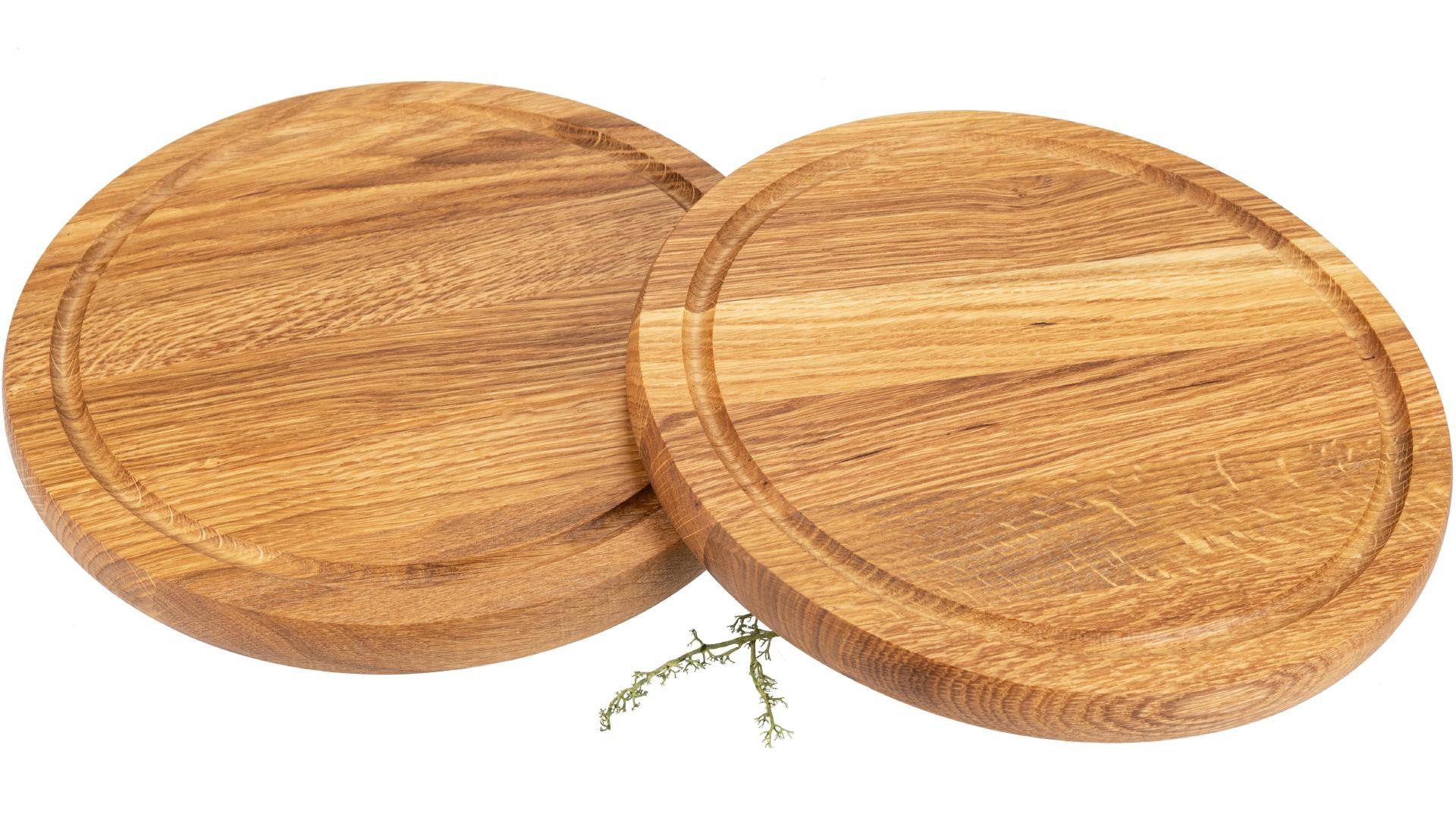 Holz Frank Schneidebrett Rundes Holz Schneidebrett aus hochwertiger Eiche geölt - 25 x 2,1 cm, Holz, (1-St)