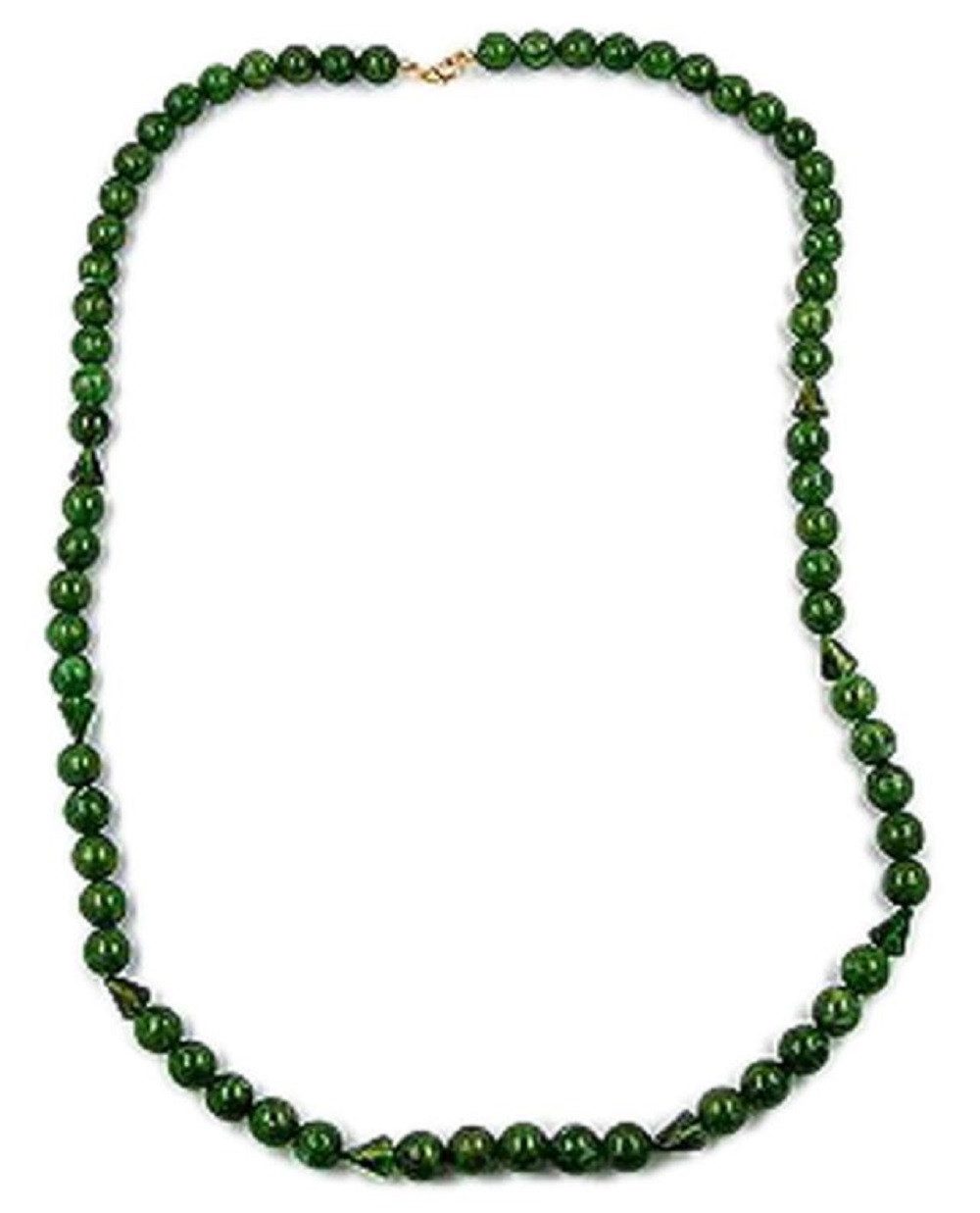 Collier Kette Kunststoff-Perlen 12 mm Grün-Gold-Marmor Länge 90 cm