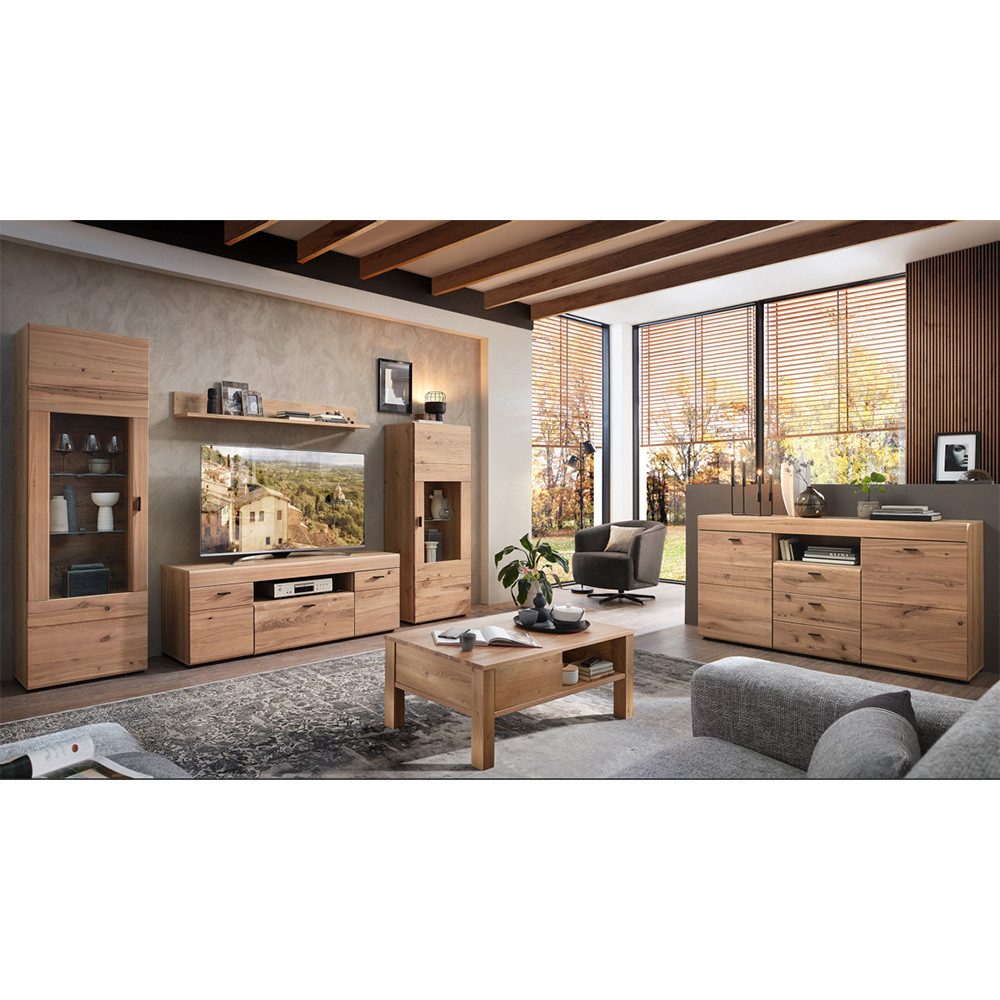 Lomadox Wohnzimmer-Set MORENA-55, (Mega-Spar-Set, 3-St., TV-Wohnwand LED-Beleuchtung Sideboard Couchtisch), Esche teilmassiv, Softclose-Funktion, montiert