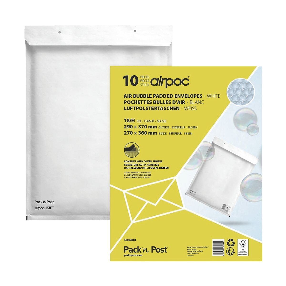 MAILMEDIA Versandtasche airpoc®, mit PE-Luftpolsterung, 29,2x37 cm, ohne Fenster, Haftklebung