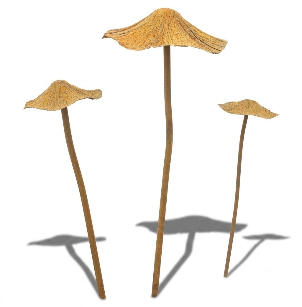 Home-trends24.de Dekofigur Metall Stecker Pilze Herbst Rost Deko Pilz Figur Garten 3er-Set (3 St)