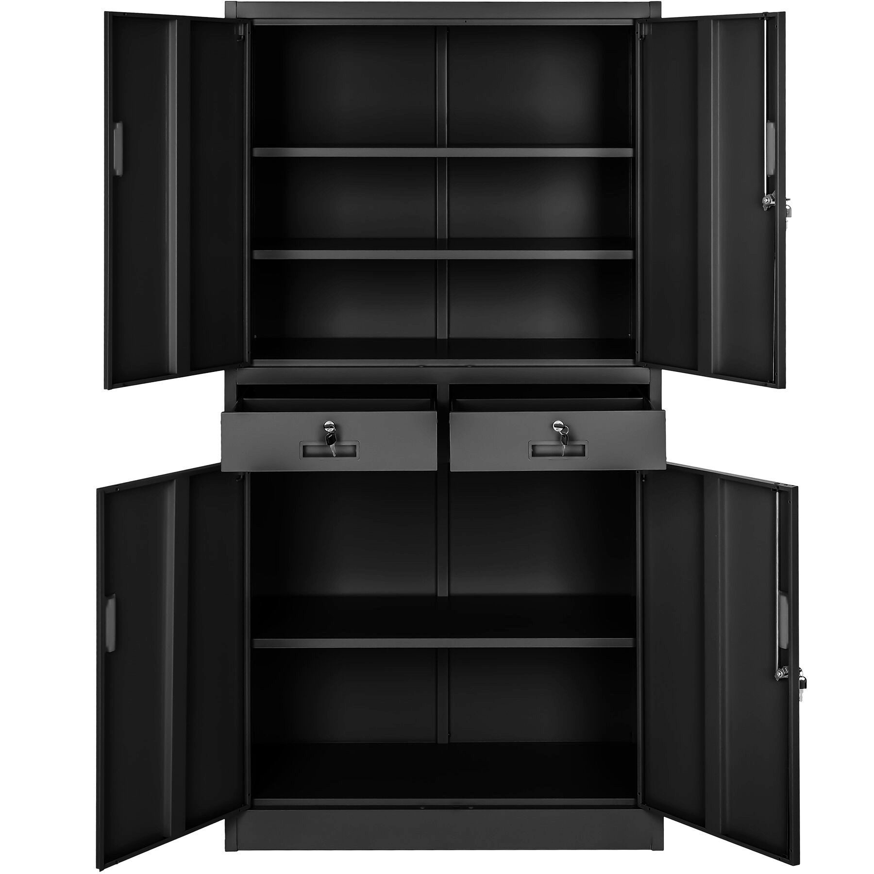 tectake Aktenschrank Solider Büroschrank mit Schubladen und Fächern (Stahlschrank Cosmo, 1-St., in schwarz/schwarz) Verschließbar mit 4 Sicherheitszylinderschlössern
