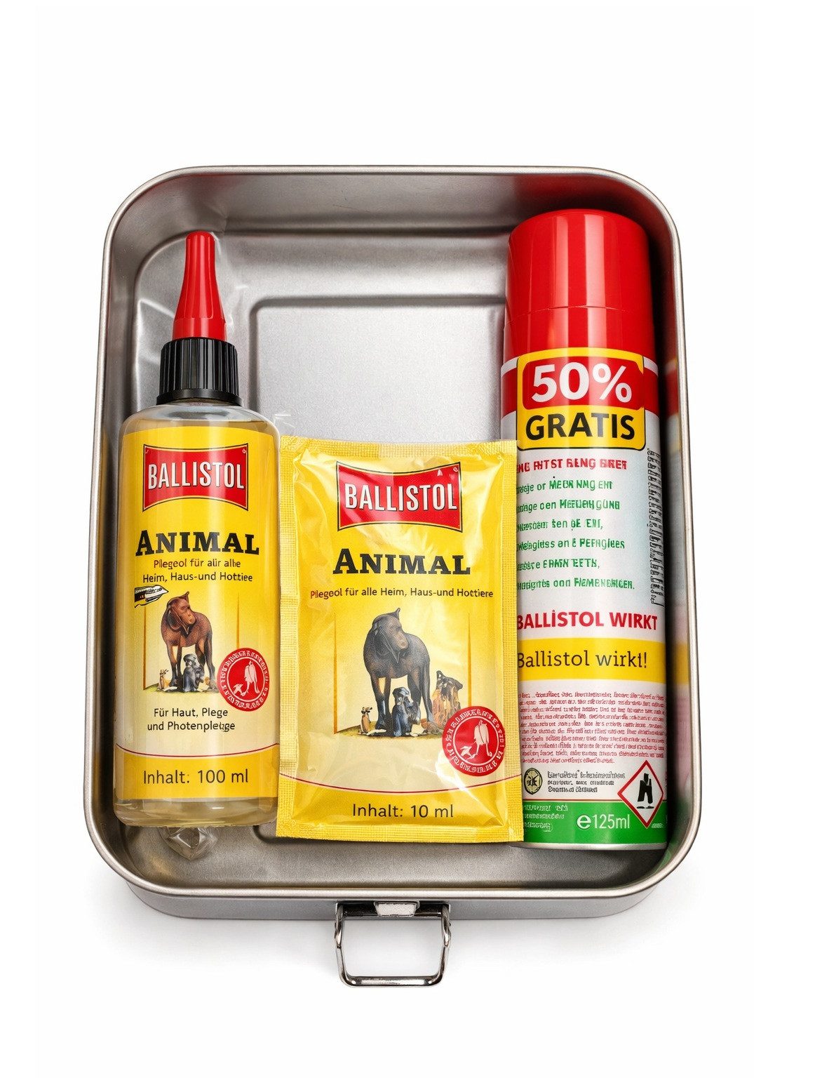 MATEC Germany Ersatzteile Geschenkbox Ballistol ANIMAL Geschenke-Set in Edelstahlbox, 2 Fächer