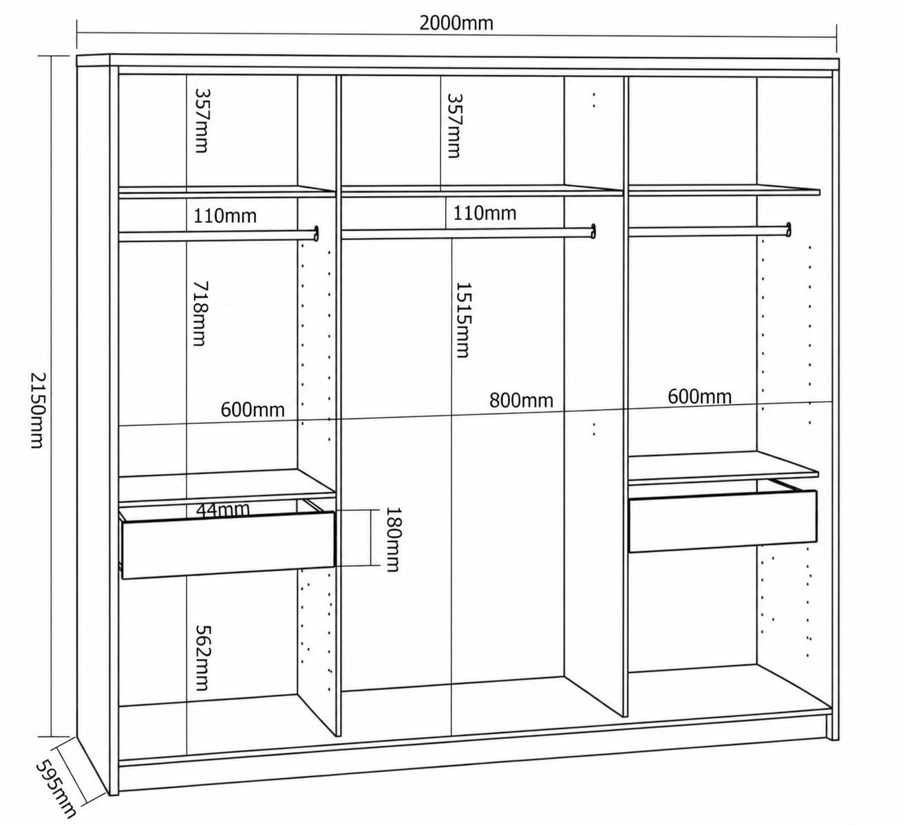 A&J MöbelLand GmbH Schiebetürenschrank TOP Moderner 3-türiger Kleiderschrank mit Spiegel (TOP ANGEBOT! Geräumiger Schrank mit einer Breite von 200 cm ideal zur  – Bild 4 von 5