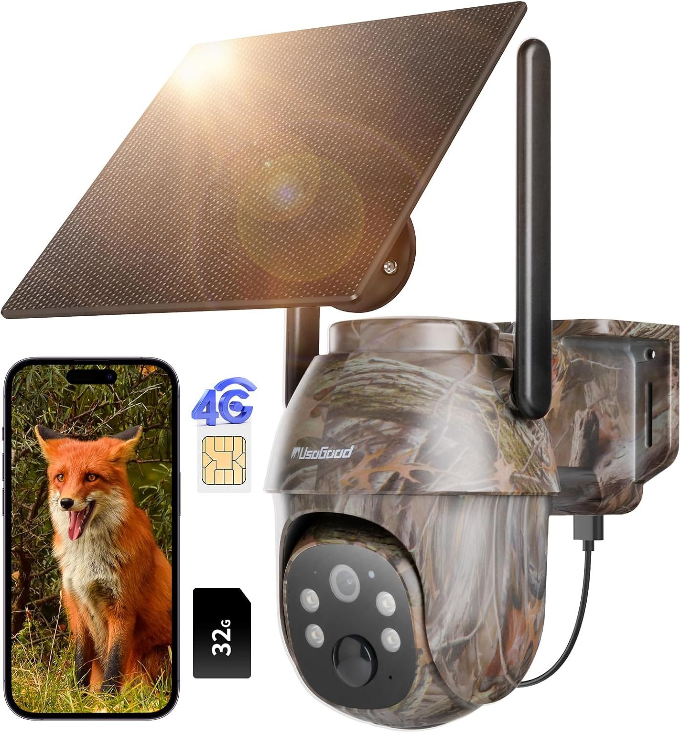 Thumbnail - Usogood Wildkamera 4 Stücke 4G LTE Solar Cellular Trail Kameras mit SIM-Karte&64GB karte (Außenbereich, 2K Überwachungsk...
