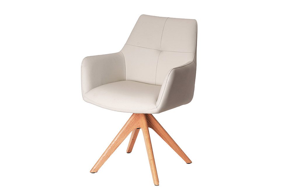 riess-ambiente Drehstuhl ALMARA beige-sand/natur- Eiche, Echtleder, 360°, Massivholz, modern (Einzelartikel, 1 St), Natürlicher Polsterstuhl - ideal f. Ess- & Wohnzimmer oder Home Office
