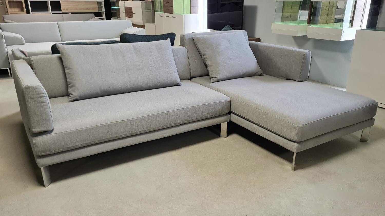Rolf Benz Ecksofa Ecksofa SENTO 433 Rolf Benz Recamiere rechts Stoff hellgrau