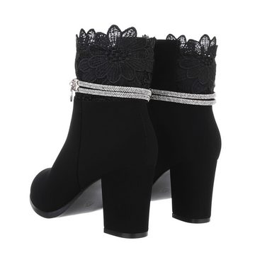 Ital-Design Damen Elegant High-Heel-Stiefelette Blockabsatz High-Heel Stiefeletten in Schwarz