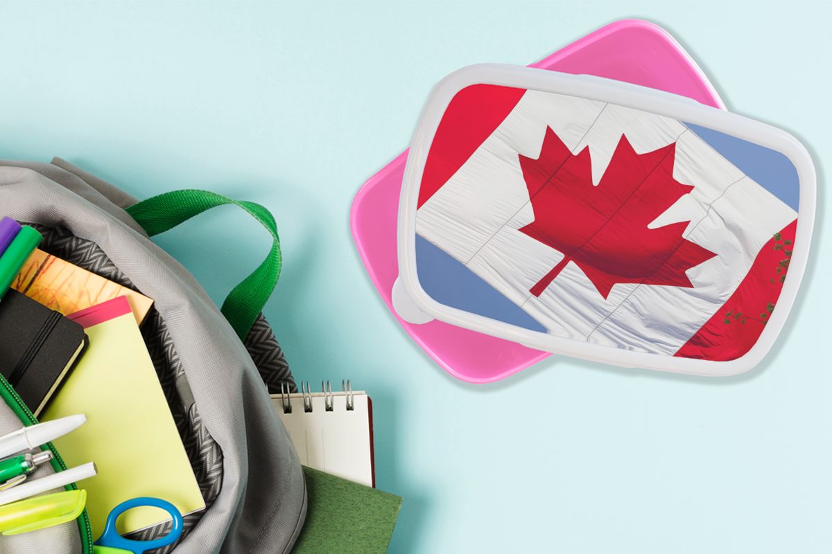 Brotdose für Kunststoff, Mädchen, MuchoWow rosa Brotbox Snackbox, Kinder, Baumzweigen, Lunchbox mit kanadische Riesige (2-tlg), Erwachsene, Flagge Kunststoff