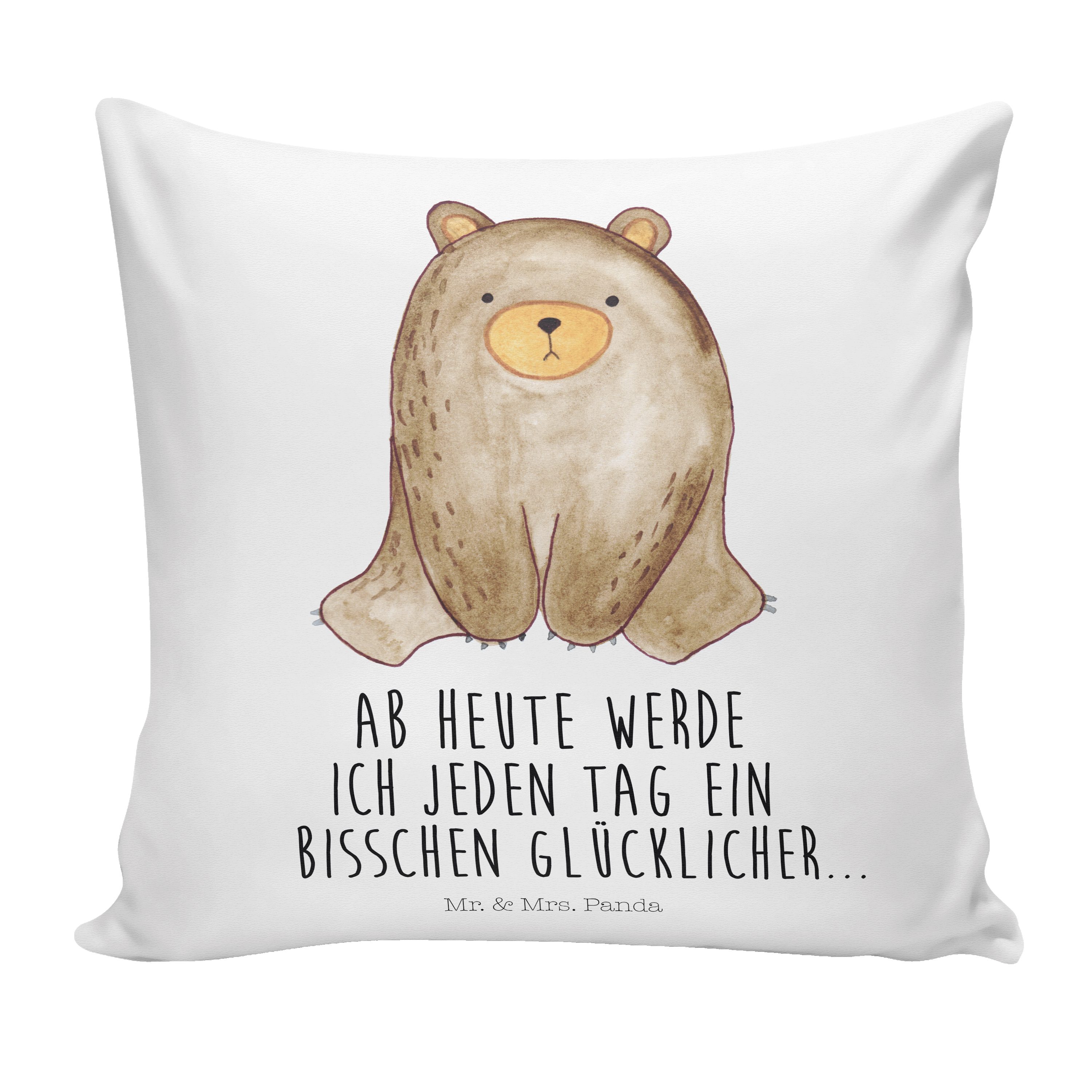 Mr. & Mrs. Panda Dekokissen Bär sitzend - Weiß - Geschenk, Kissenhülle, Motivkissen, Teddybär, Te