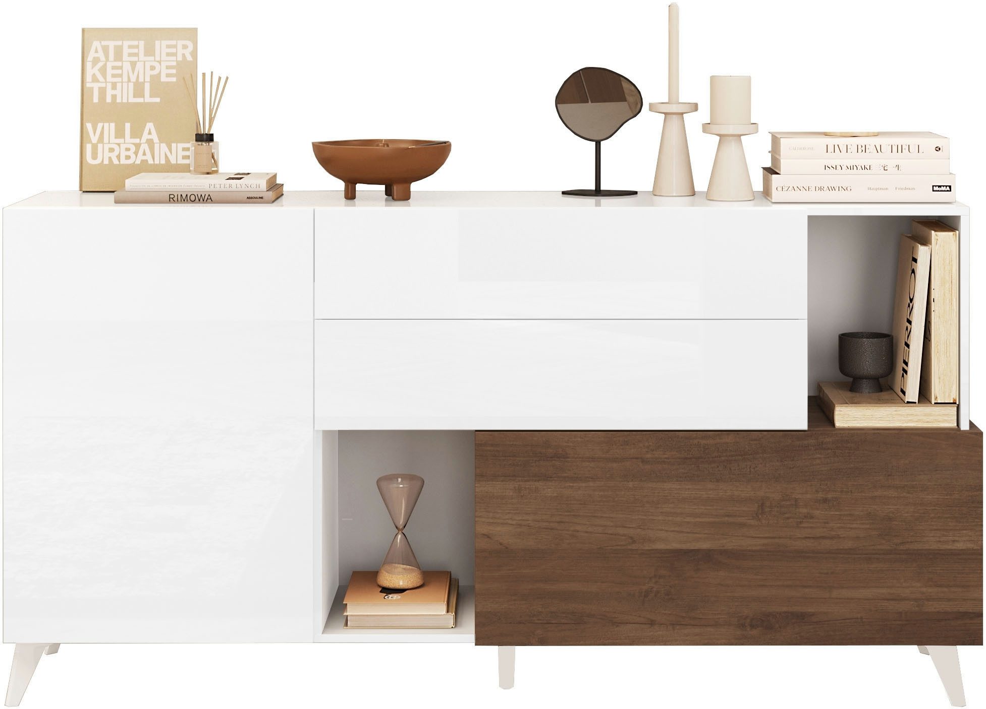 INOSIGN Sideboard Monaco in Breite 181 cm, Anrichte mit Tür, Klappe und 2 Schubkästen, Stauraumschrank – sanftes Сховати, edles Design, viel Platz