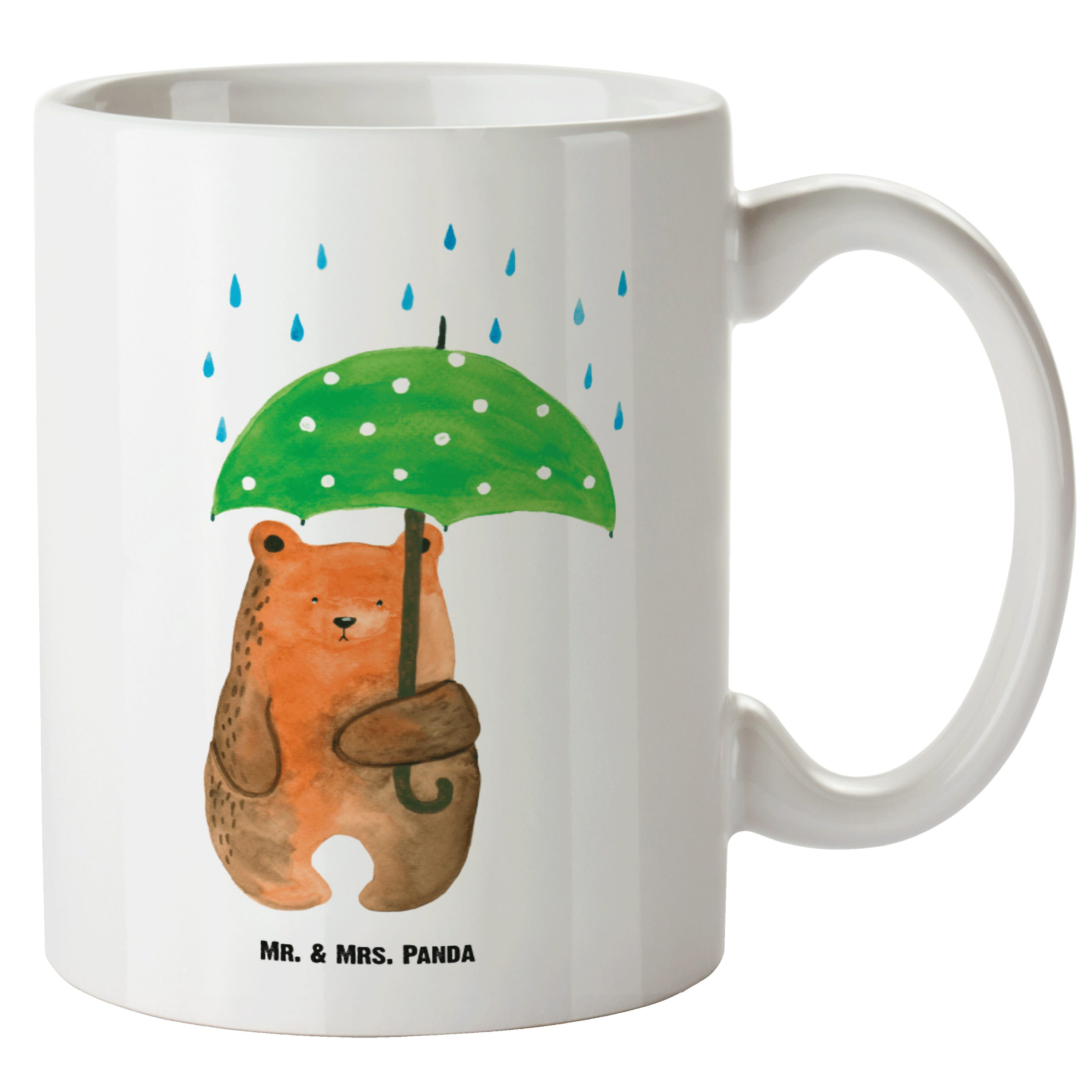 Mr. & Mrs. Panda Tasse Bär mit Regenschirm - Weiß - Geschenk, Familie, Groß, Teddy, Liebesbe, XL Tasse Keramik