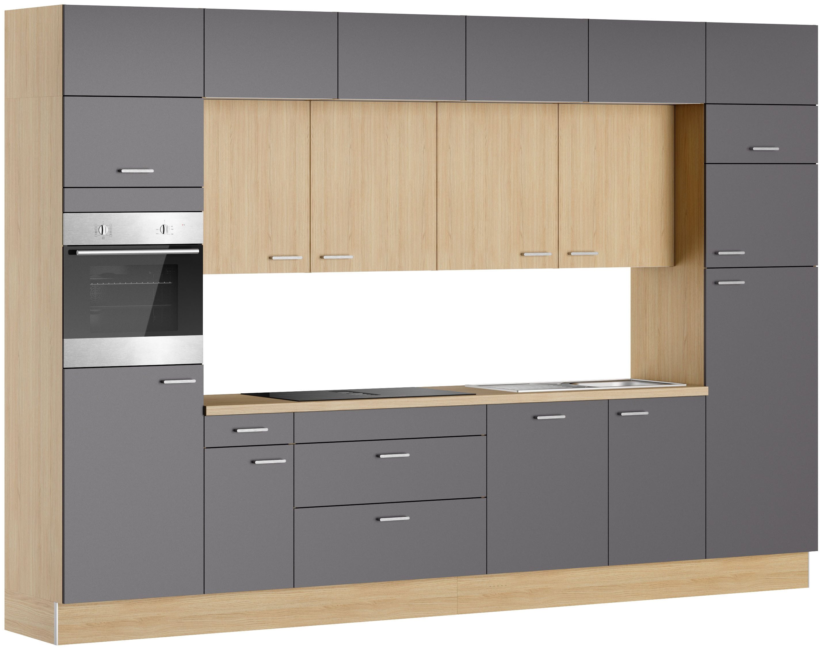 KOCHSTATION Küchenzeile KS-Lucy wahlweise mit Induktionskochfeld mit integriertem Dunstabzug, Breite 360 cm, Soft-Close, inkl. Zubehör, wahlweise mit E-Geräten