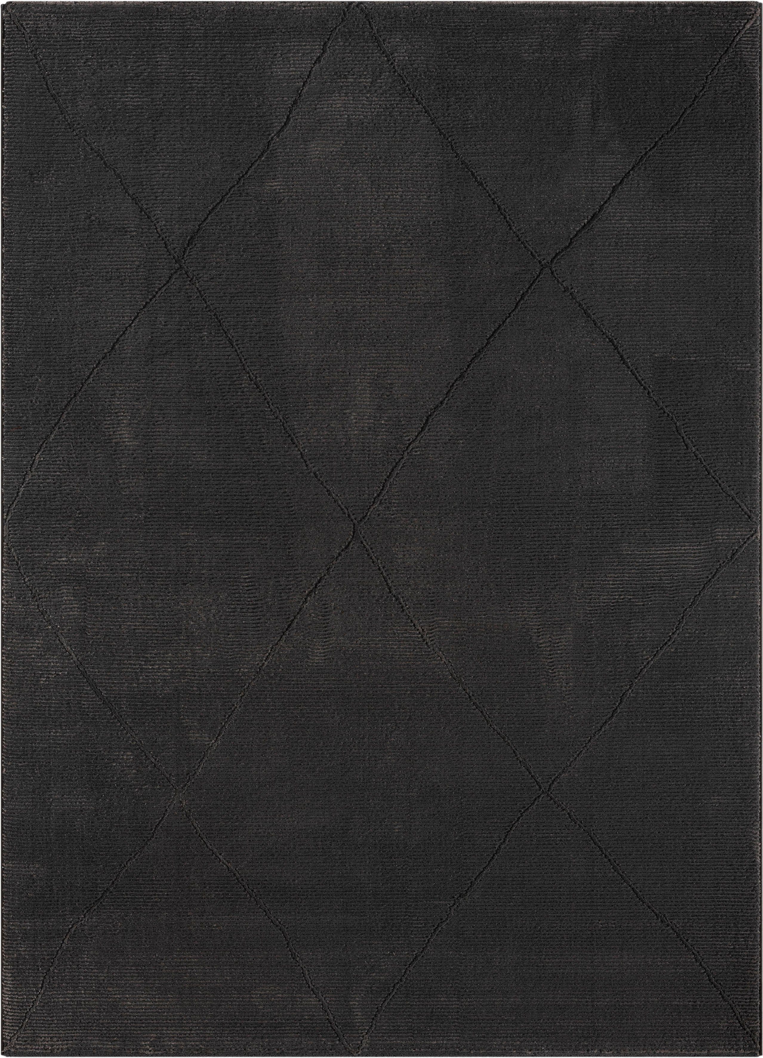 Polyester, anthrazit Höhe: 12 Raute, Tief mm, Struktur, Sign 100% 1903, rechteckig, recyceltem Wohnzimmer Teppich merinos, Hoch