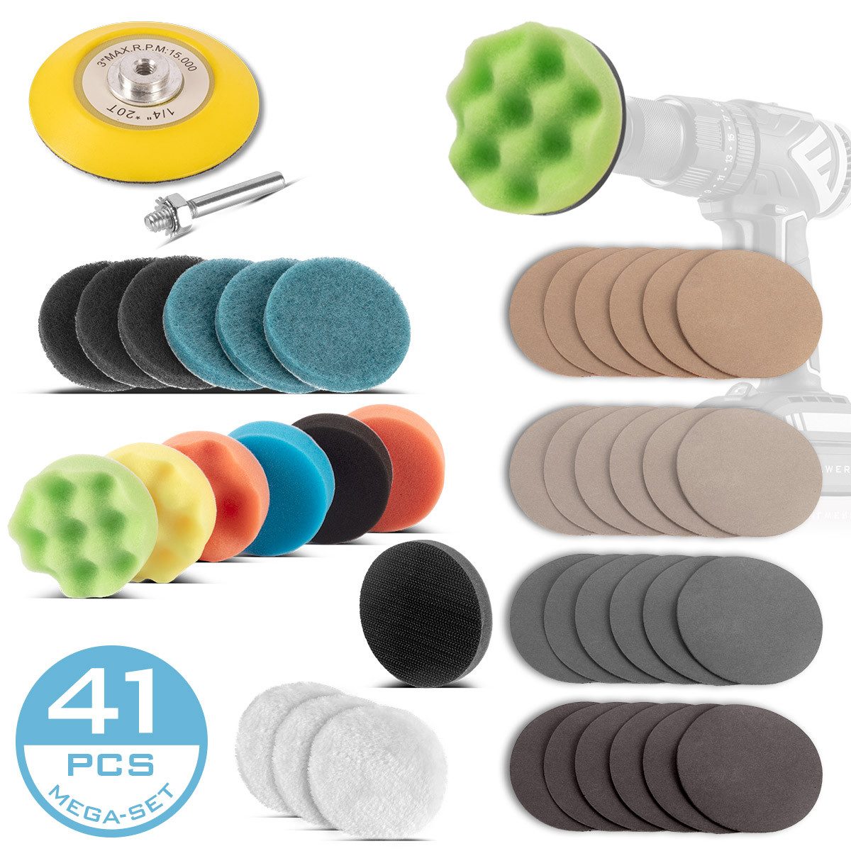 STAHLWERK Reparatur-Set Scheinwerfer Reparatur Set 41-teilig Polierset für Akkuschrauber, Set, 9-St., Set, Universell einsetzbar