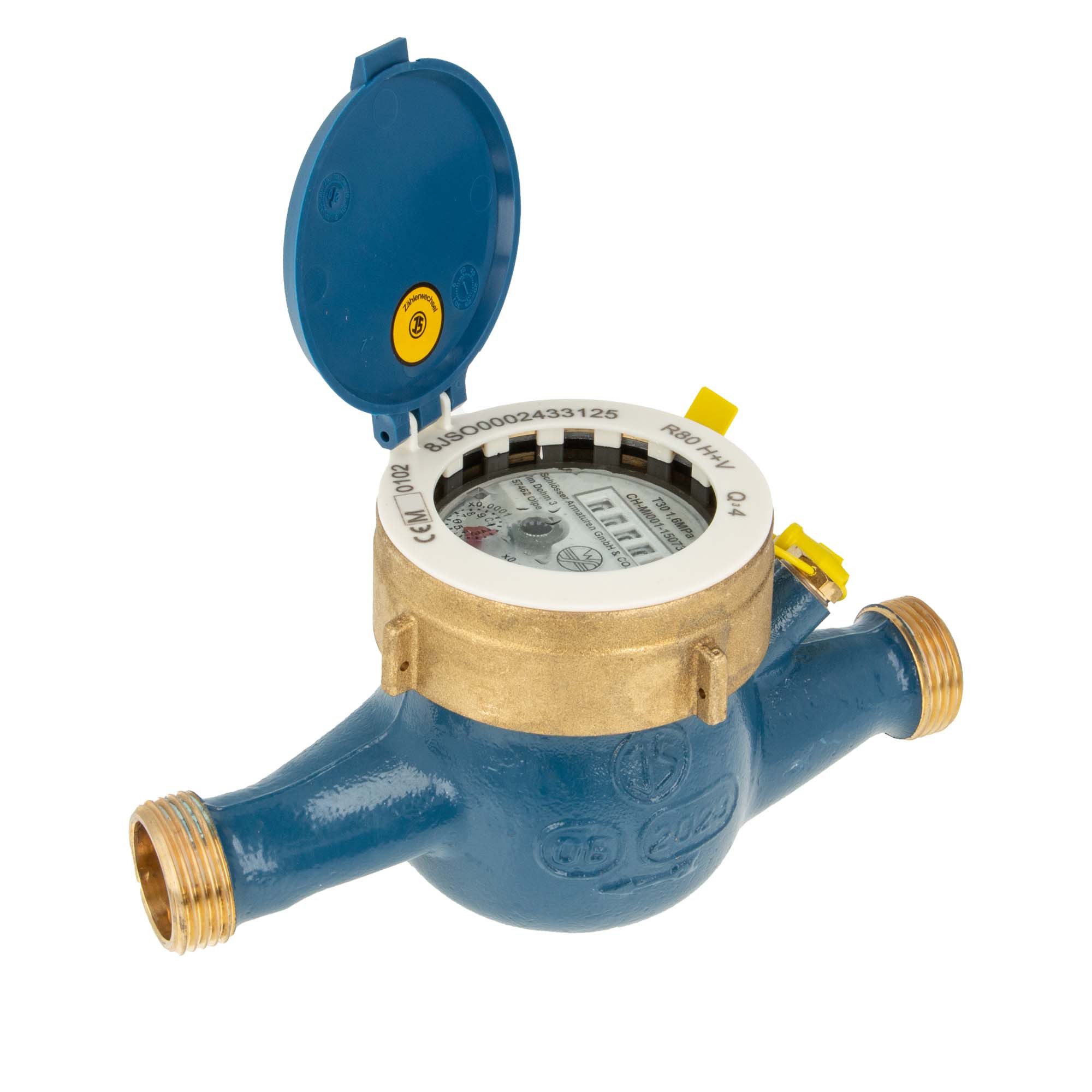 Schlösser Wasserzähler Hauswasserzähler MNR 3/4 Zoll DN 20 Q3=4, R80, Baulänge 190 mm, (inkl. Dichtung), zur Wasserzählermontage