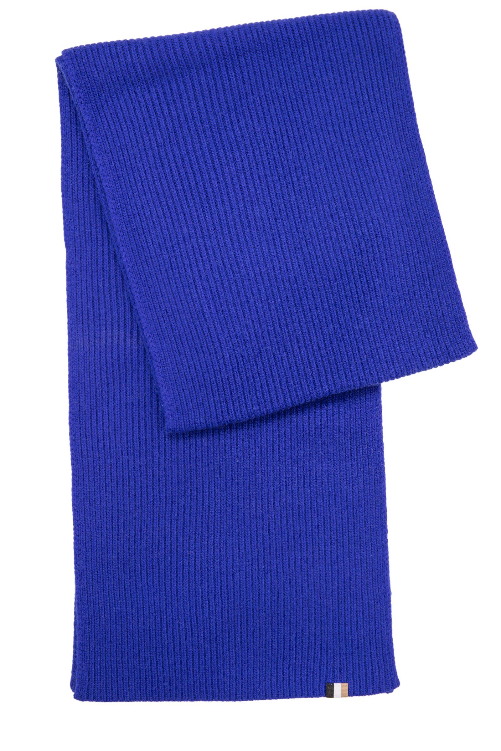 BOSS Schal Laura_scarf, gerippt, mit feinem Strickmuster und  Signature-Streifen-Etikett, Hochwertiger Materialmix mit Wolle & Kaschmir