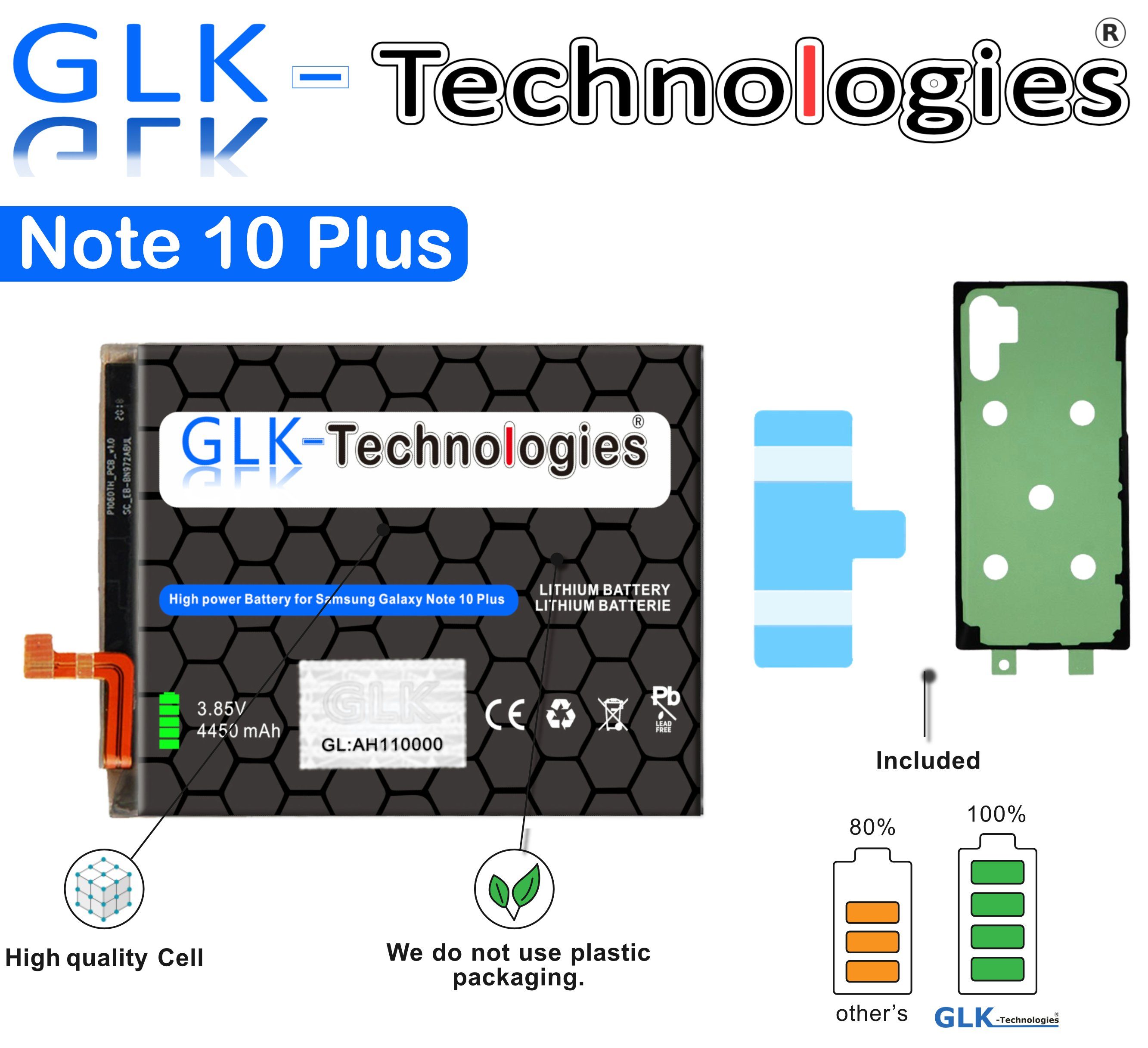 GLK-Technologies High Power Ersatz Akku Plus Battery, mAh N975F, 4450mAh, Samsung V) 4450 Note Galaxy NUE 2X (3.8 accu, Klebebandsätze 5G kompatibel inkl. Smartphone-Akku mit GLK-Technologies 10