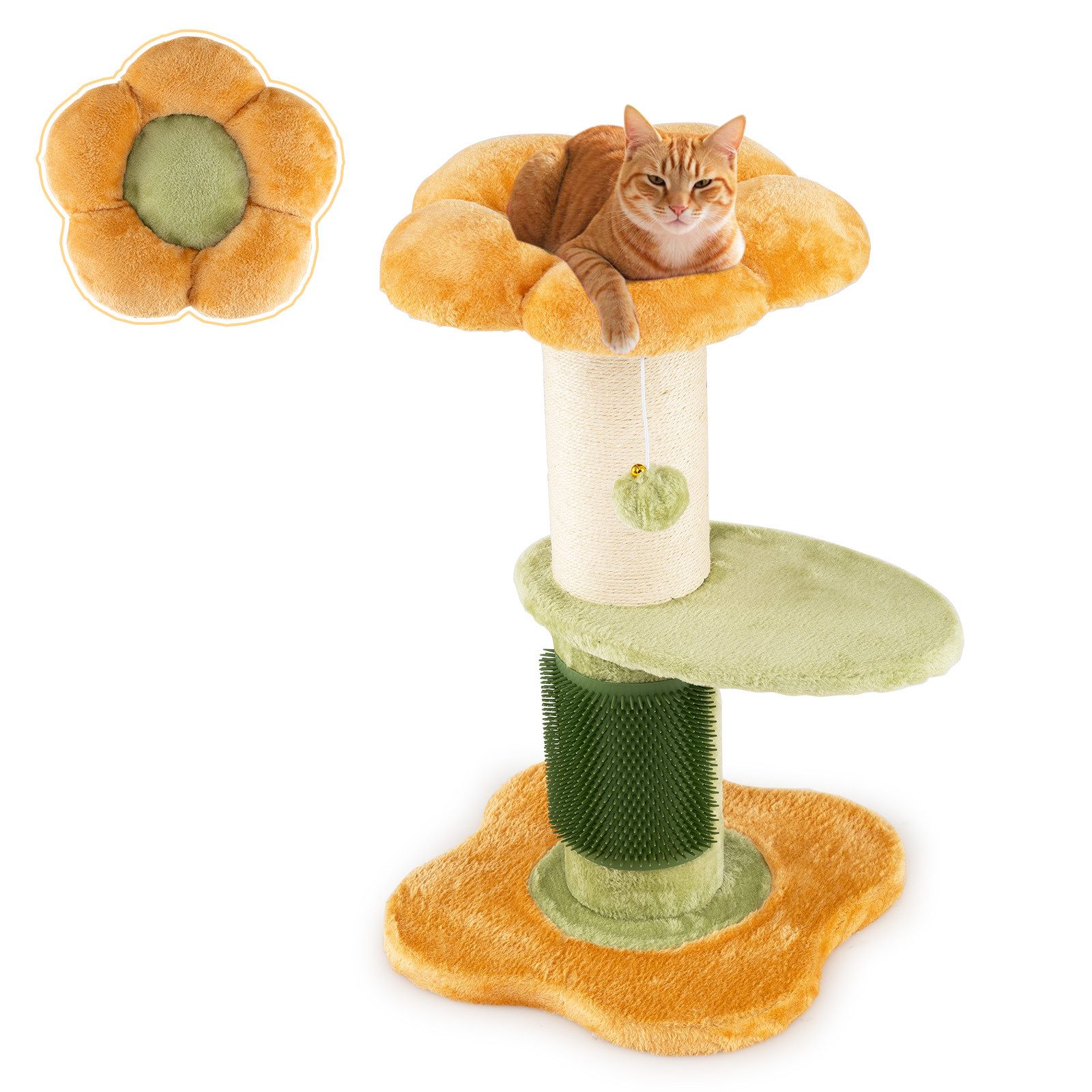 COSTWAY Kratzbaum, Katzenbaum, Kletterbaum mit Selbstpflegebürste & Ball
