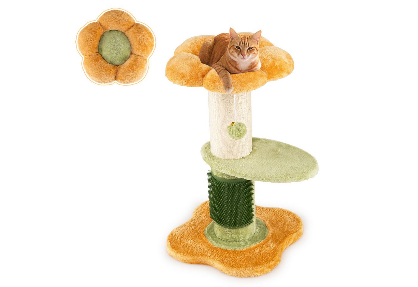 COSTWAY Kratzbaum, Katzenbaum, Kletterbaum mit Selbstpflegebürste & Ball