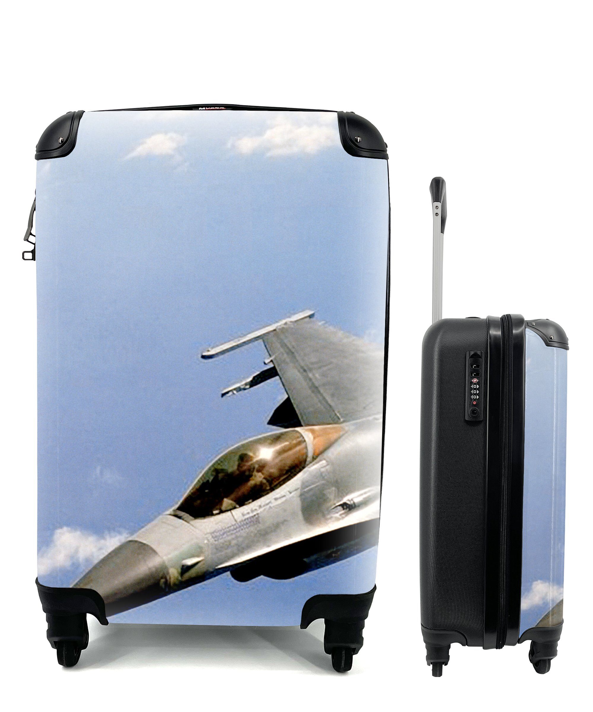 MuchoWow Handgepäckkoffer Das Kampfflugzeug F-16 Fighting Falcon, 4 Rollen, Reisetasche mit rollen, Handgepäck für Ferien, Trolley, Reisekoffer