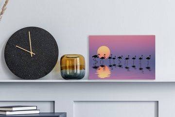 OneMillionCanvasses® Leinwandbild Flamingo - Wasser - Spiegelung, (1 St), Wandbild Leinwandbilder, Aufhängefertig, Wanddeko, 30x20 cm