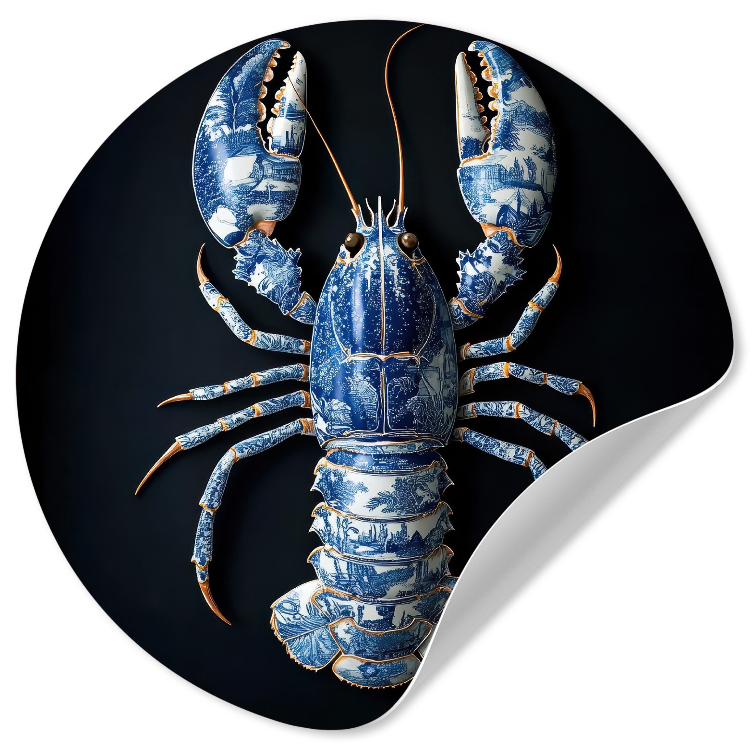 MuchoWow Wandsticker Hummer - Delfter Blau - Schild - Zäh (1 St), Wandtattoo Selbstklebend, Wohnzimmer Deko Aufkleber, 30x30 cm