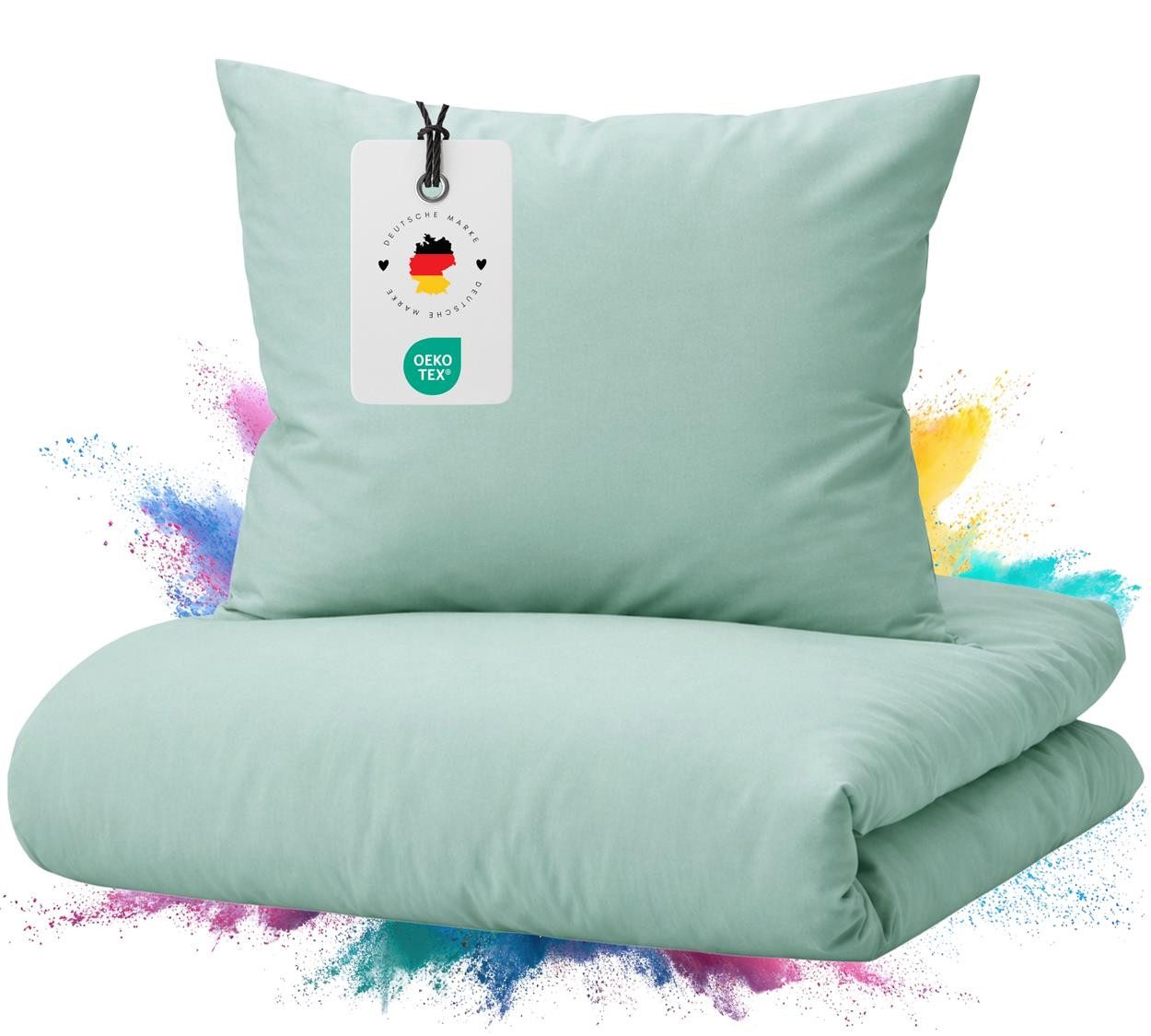 Carpe Sonno Bettwäsche Mako Satin 135 x 200 - 155 x 220 - 200 x 200 Bettwäsche 100% Baumwolle, Mako-Satin, 2 teilig, OEKO-TEX Makosatin Bettbezug mit Reißverschluss 155x220 Uni Grün Grau