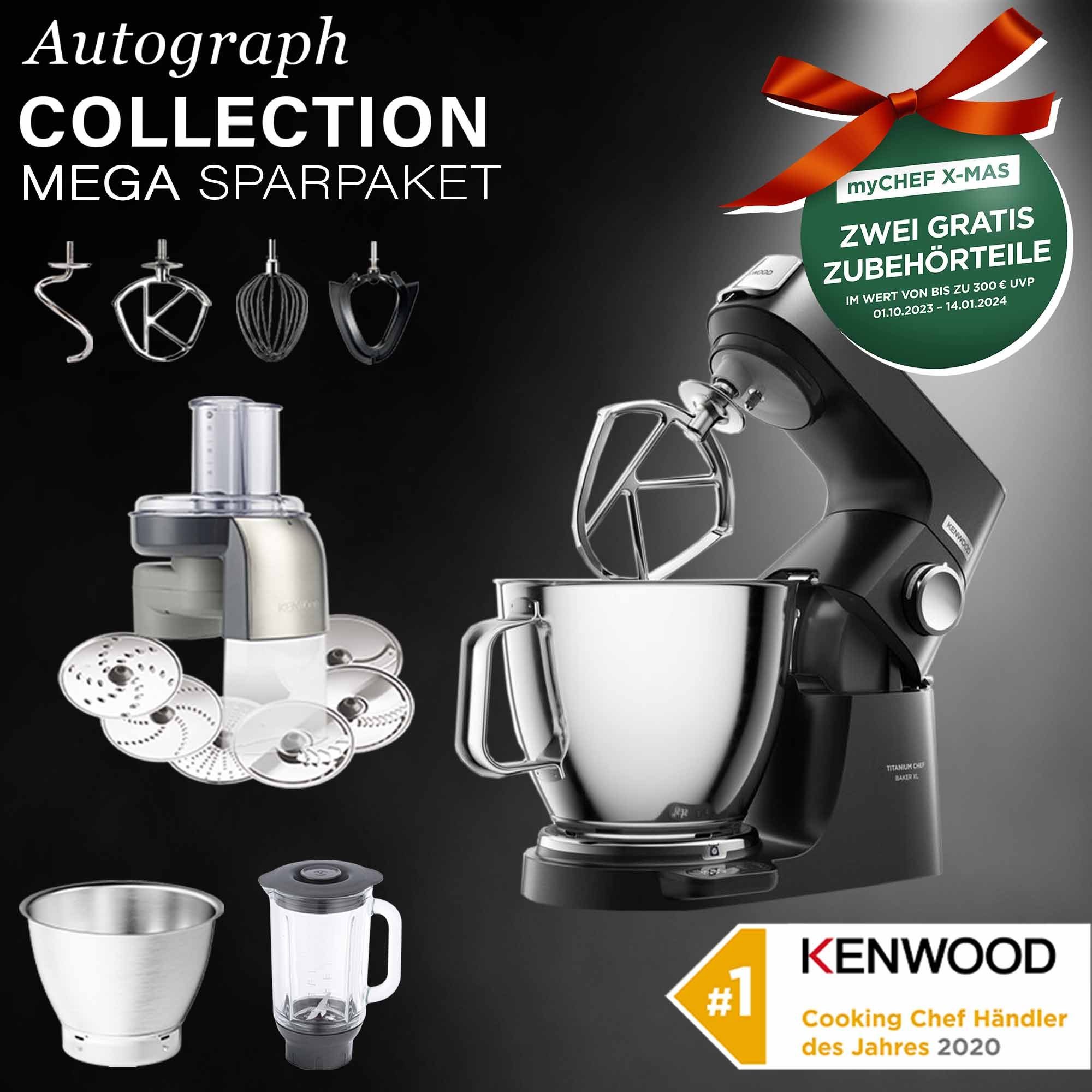 KENWOOD Küchenmaschine Kenwood Titanium Chef Baker Rührelemente XL 3 aus Glas-Mixaufsatz Edelstahl Schwarz, ThermoResist