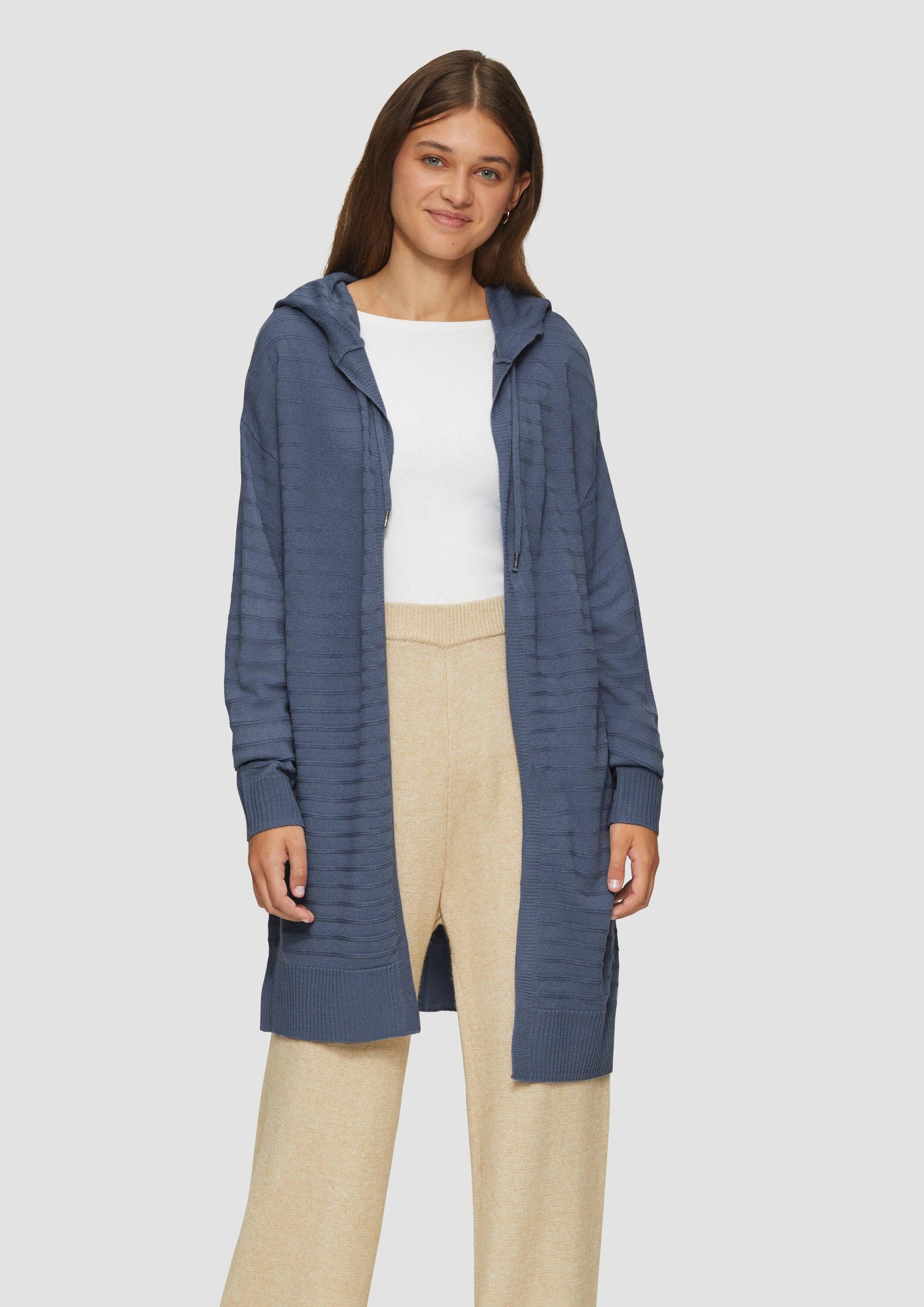QS Cardigan Strickjacke Strickjacke mit Kapuze und Streifenstruktur