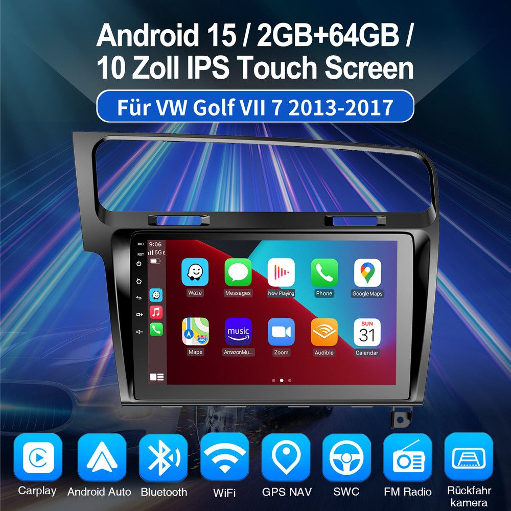 ESSGOO 10.1" Für VW Golf 7 VII MK7 2013-2017 Android 15 Autoradio Autoradio (RDS, Digitalradio (DAB), FM, Carplay GPS NAVI WIFI RDS SWC BT) – Bild 3 von 5