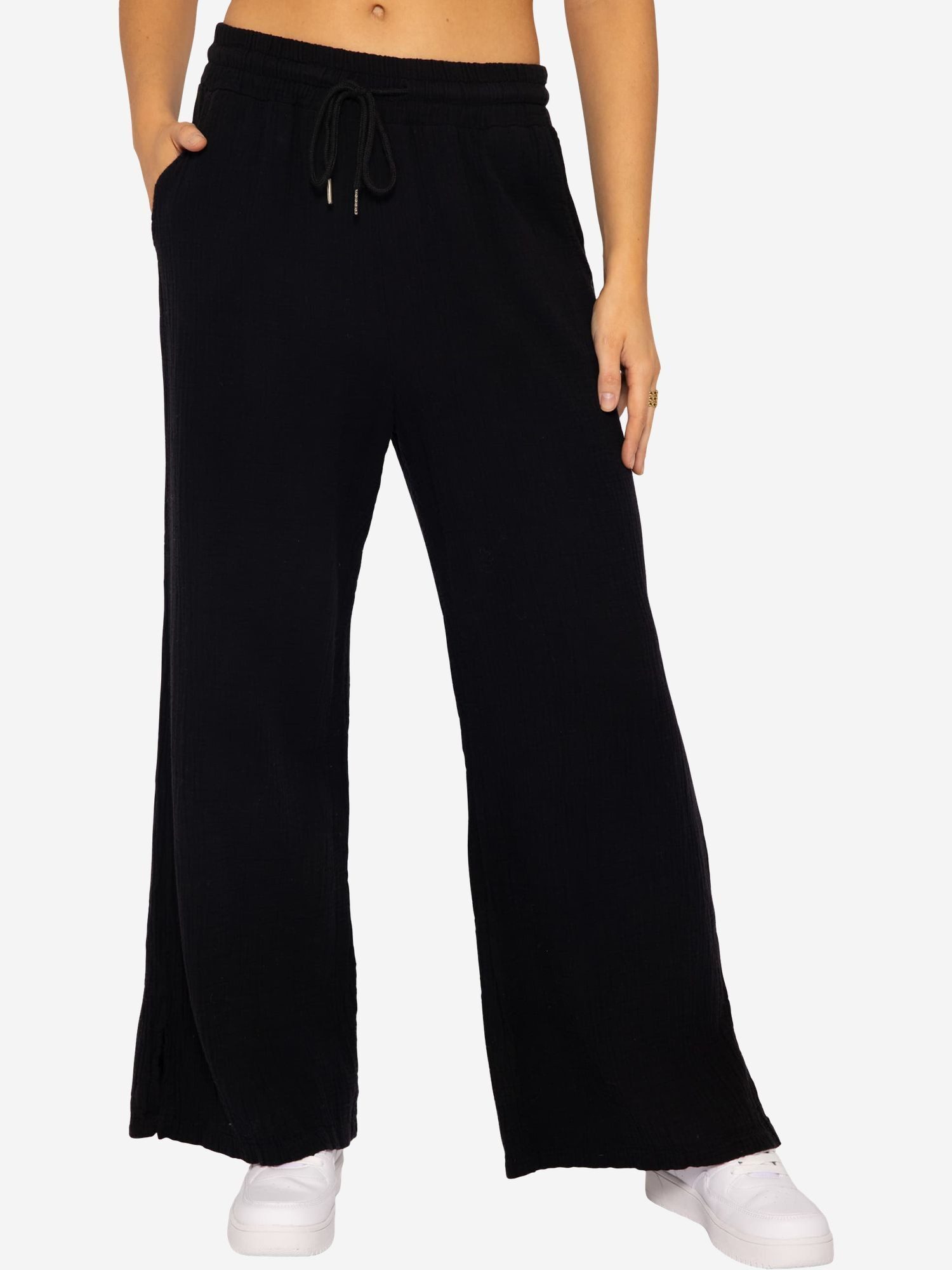 SASSYCLASSY Stoffhose Leichte Musselin Sommer Hose Damen Lang Lockere Musse günstig online kaufen