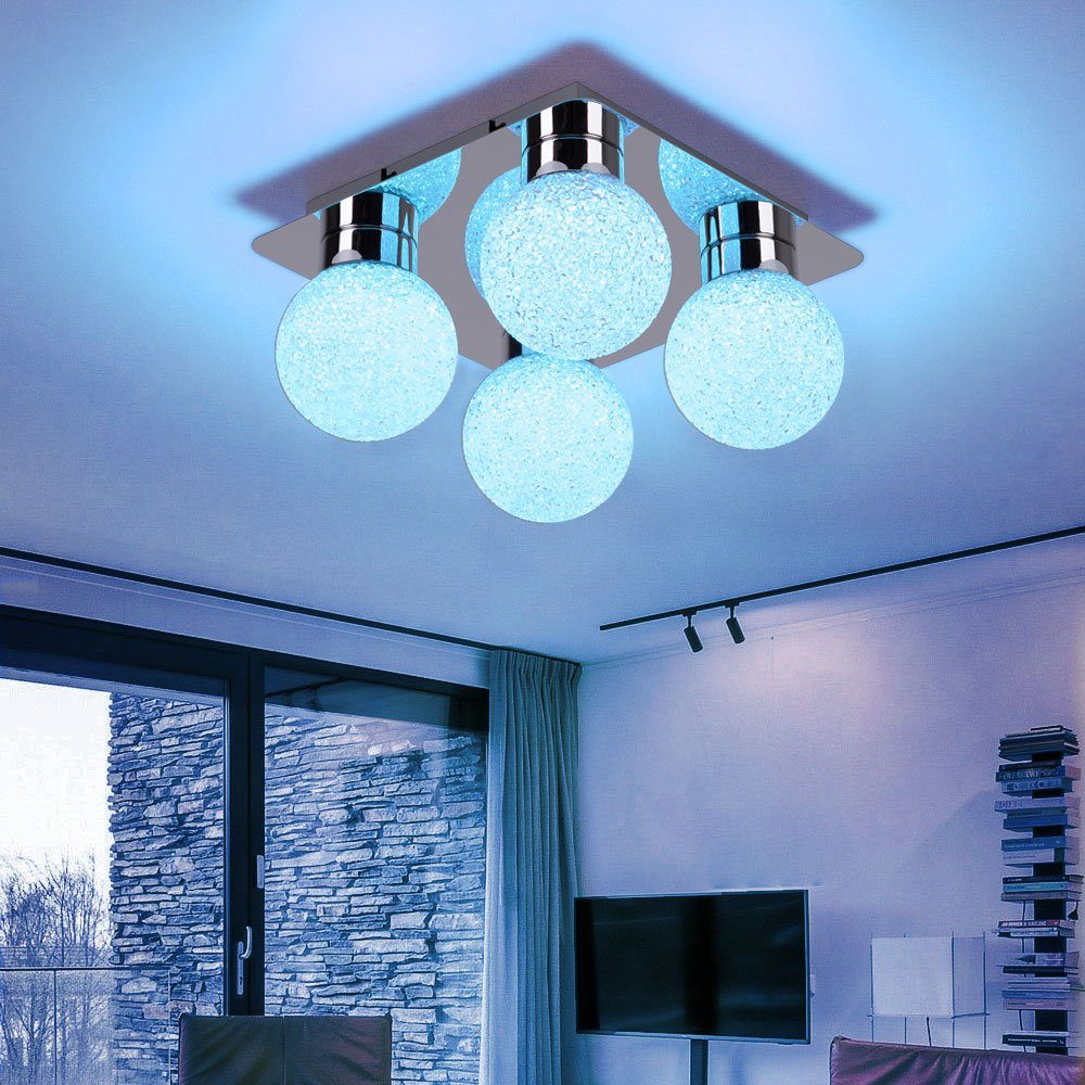 etc-shop LED fest Lampe LED-Leuchtmittel Zimmer Leuchte RGB Warmweiß, Decken LED Deckenleuchte, Farbwechsel, Strahler Fernbedienung Wohn Kugel verbaut