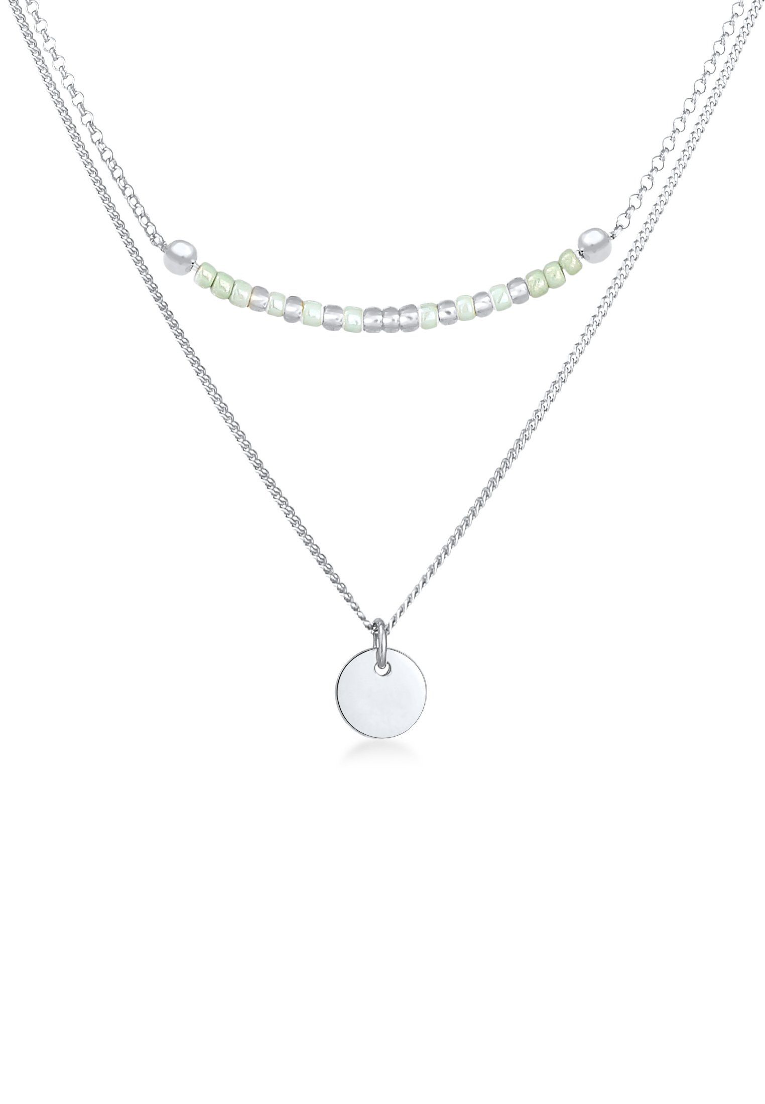 Ketten-Set Layer Plättchen Glas Perlen 2-lagig 925 Silber