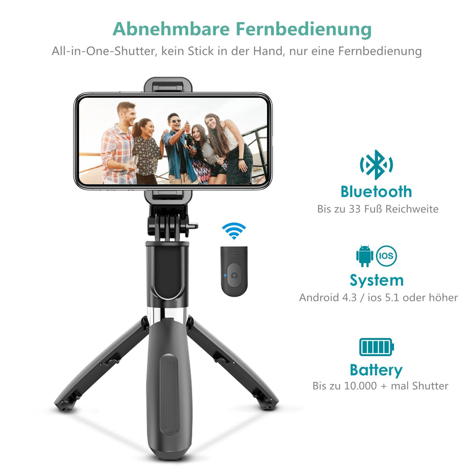 ELEGIANT Selfiestick mit Bluetooth Fernbedienung Aluminium Selfie-Stange Selfie Stab erweiterbar für Gopro Kamera iPhone 11 Max XS X Samsung S9 Hauwei P30 Android 4-6.8 Zoll Selfie Stick Stativ 