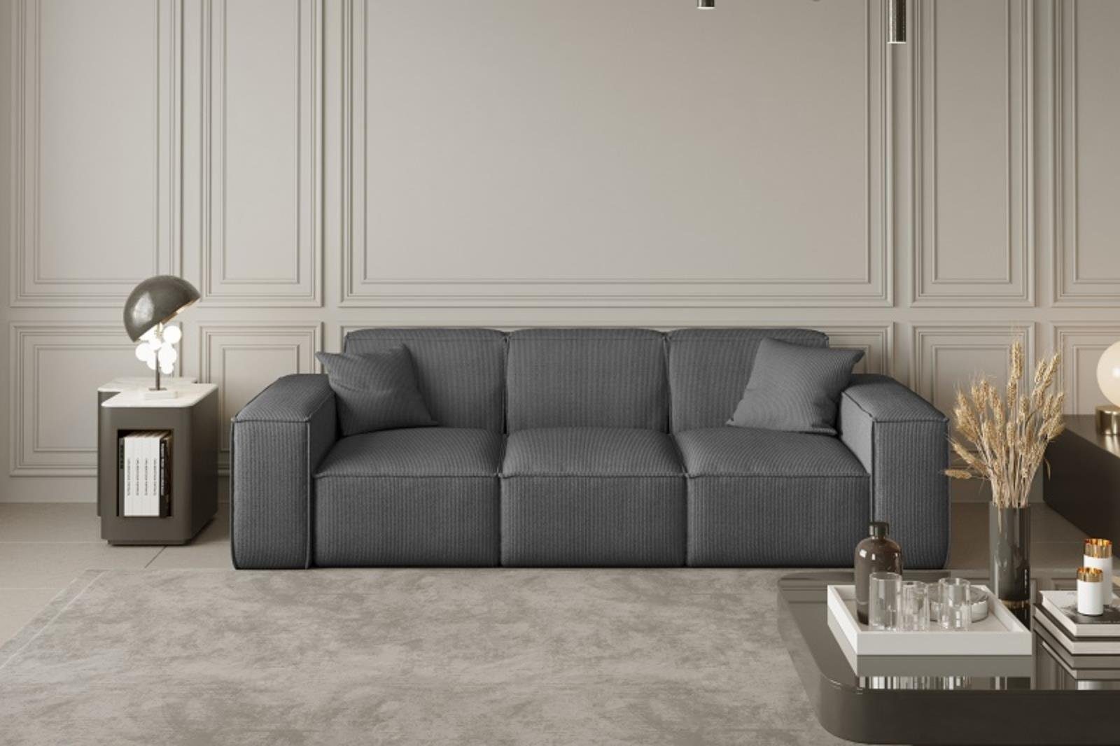 Lugano, oder aus 3-Sitzer Beautysofa Sofa Sofa modernes im inklusive Stil, Dreisitzer Cordstoff Wellenfedern Veloursstoff,