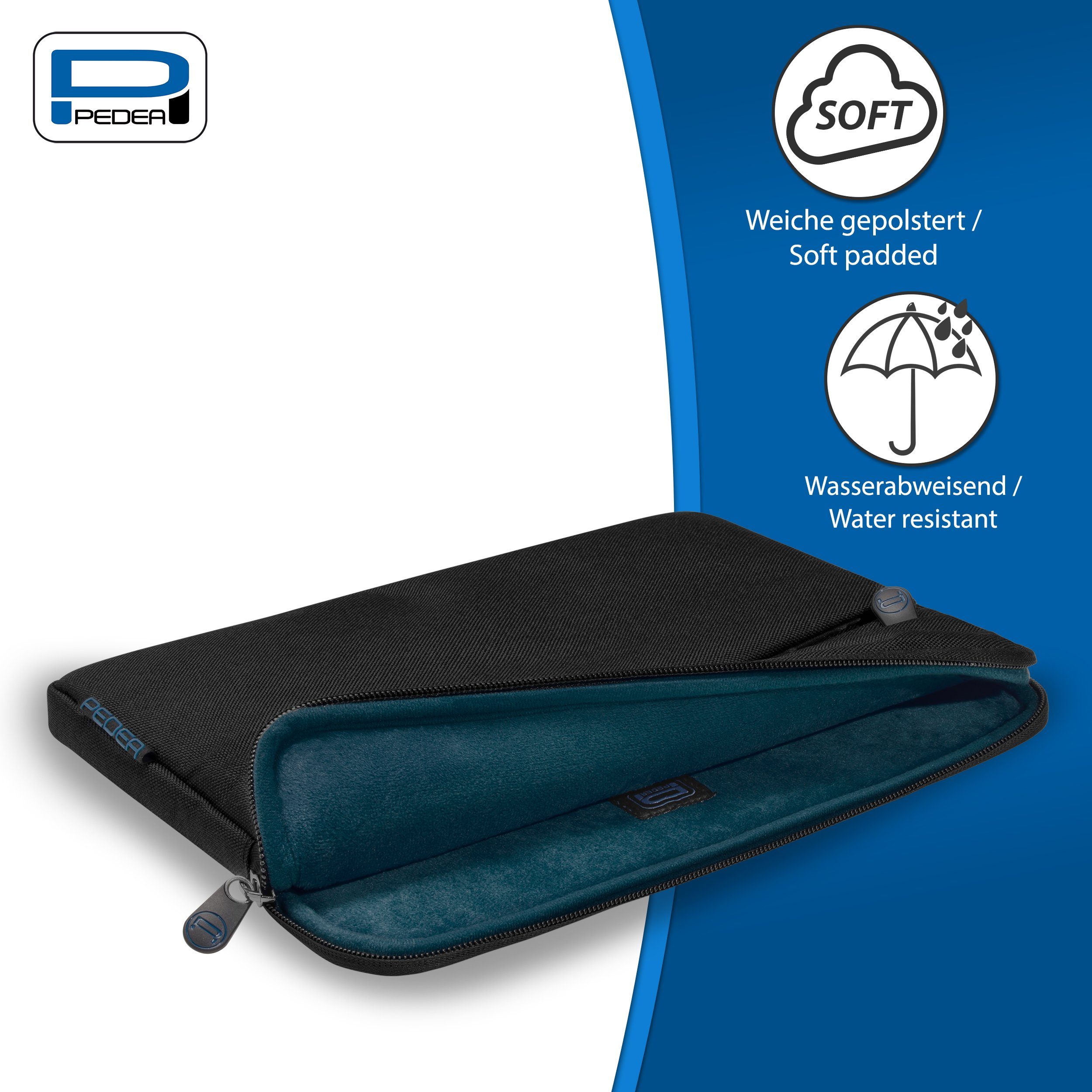PEDEA Tablettasche FASHION (10,1 Zoll iPad, Samsung und weichem Tab, dicken schwarz/blau Schutzhülle kompatible (25,7 Innenfutter mit MatePad, Polsterung einer Lenovo mit cm), Tab), Galaxy Huawei