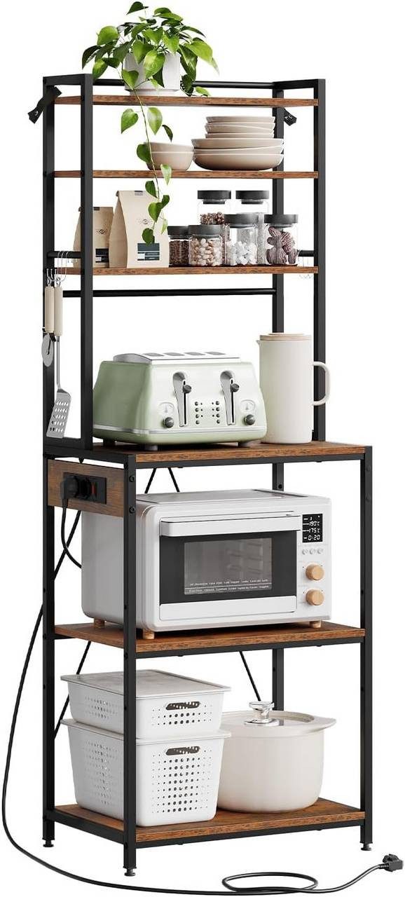 Woltu Küchenregal, 1-tlg., 6-stöckig, 6 Haken, Metallrahmen, mit Steckdosen günstig online kaufen