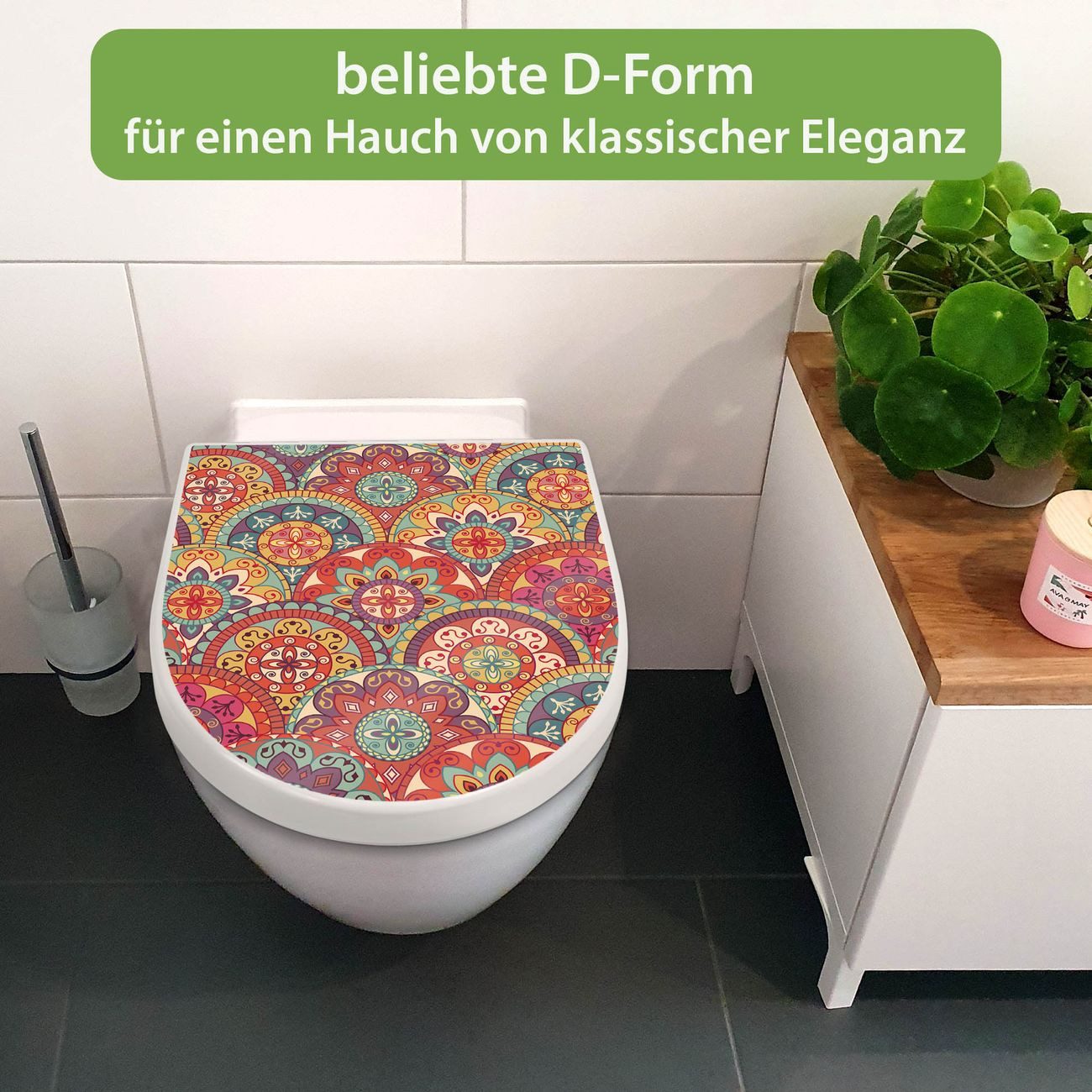 banjado WC-Sitz Premium D-Form mit Absenkautomatik Motiv Rosetten (umweltfr günstig online kaufen