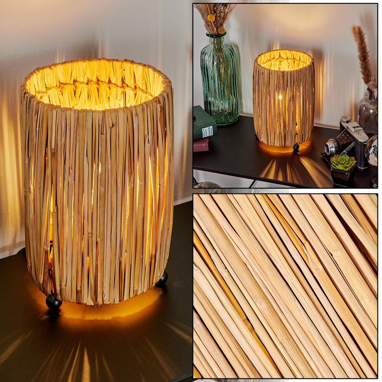 hofstein Tischleuchte moderne Boho Tischlampe aus Metall/Rattan in Schwarz/ günstig online kaufen