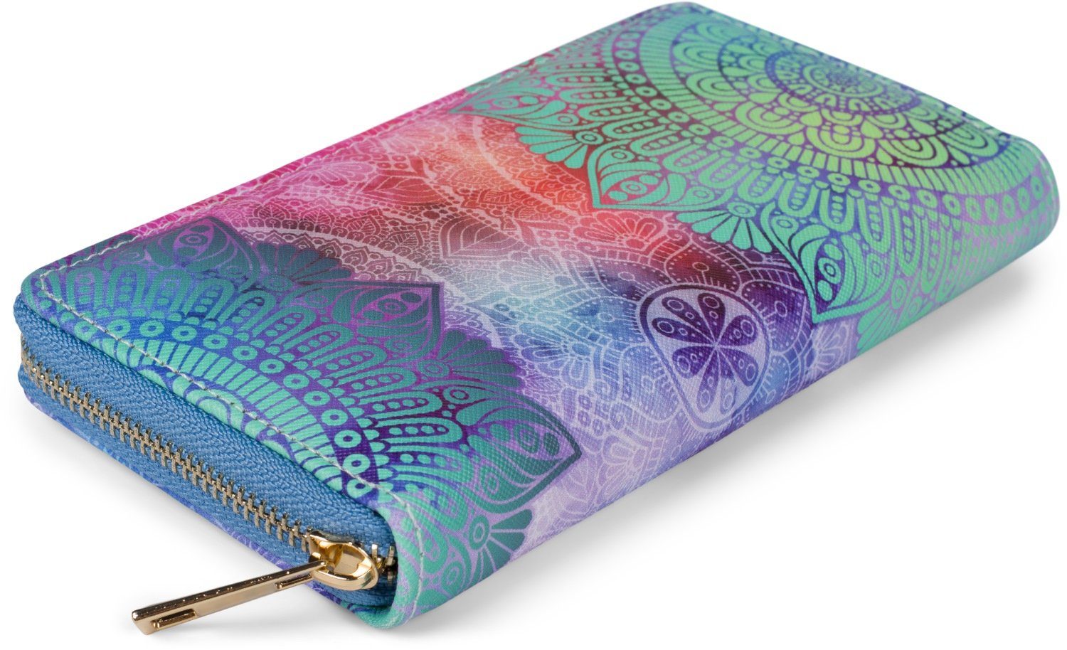 styleBREAKER Geldbörse (1-tlg), Aquagrün-Violett-Pink Paisley Geldbörse Ornament Muster