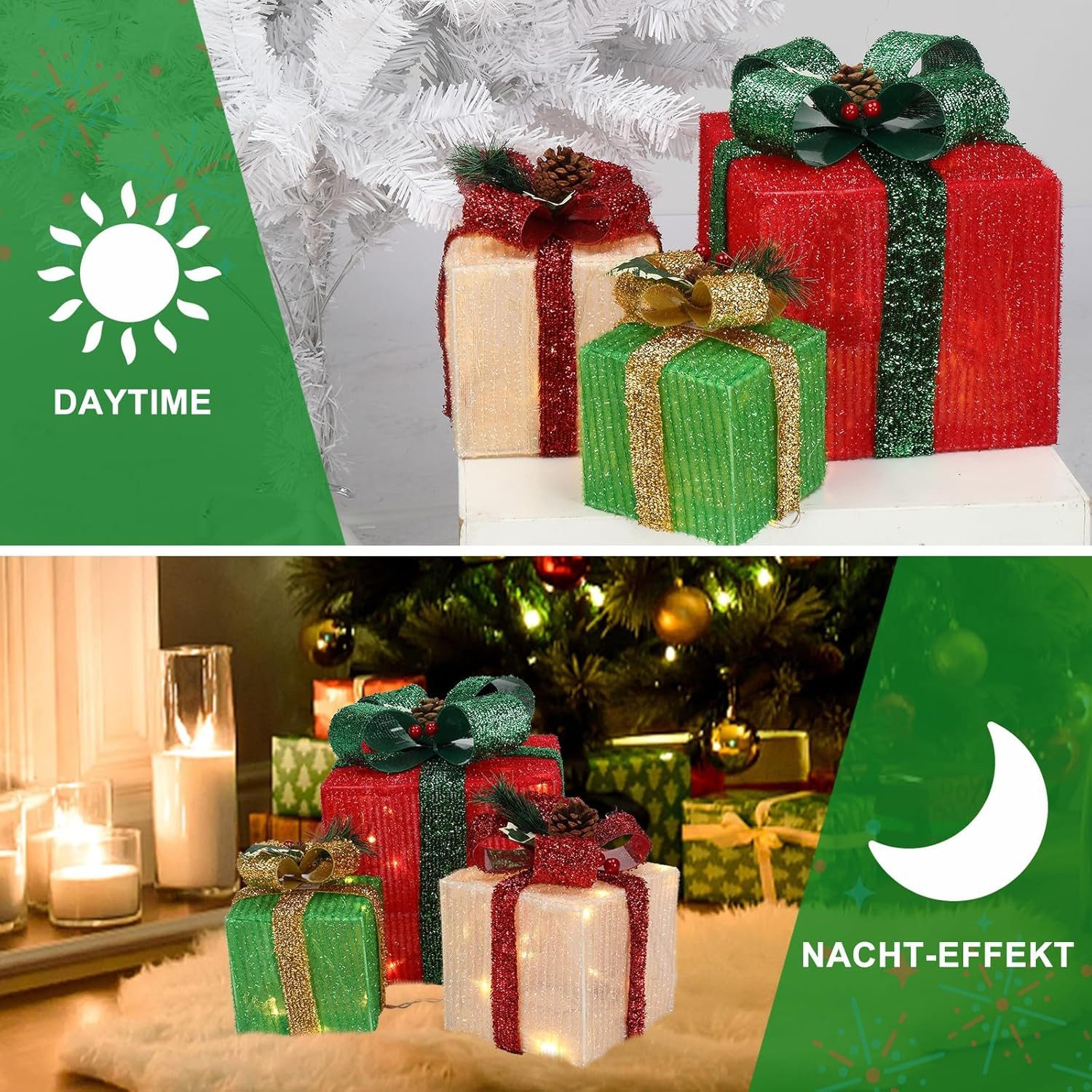 LALAHO LED Dekolicht LED Geschenkbox Weihnachtsdeko 3er Set, mit 60 warmwei günstig online kaufen