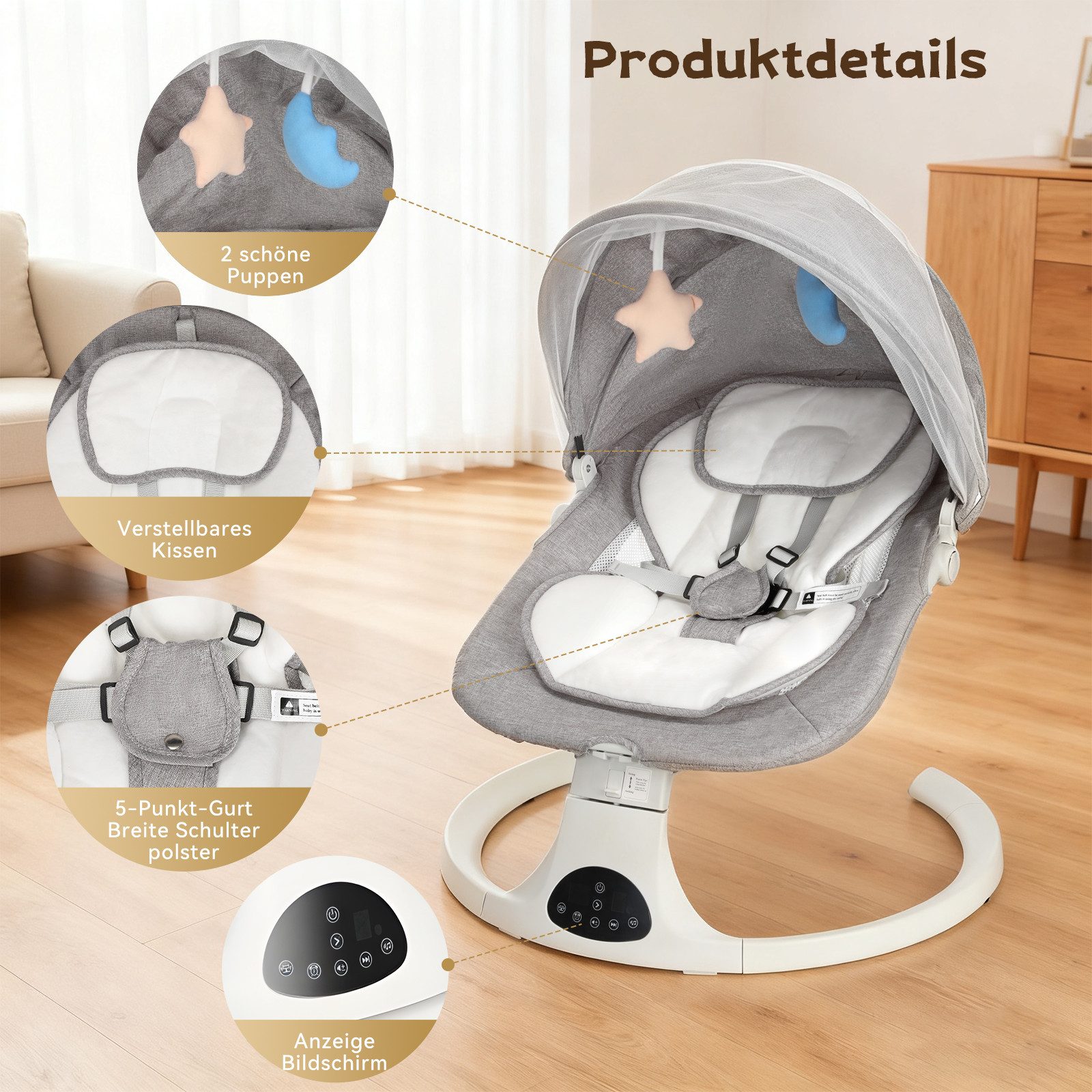 oyajia Babywippe Elektrische Babyschaukel Bluetooth Musik, mit Schwung in 5 günstig online kaufen
