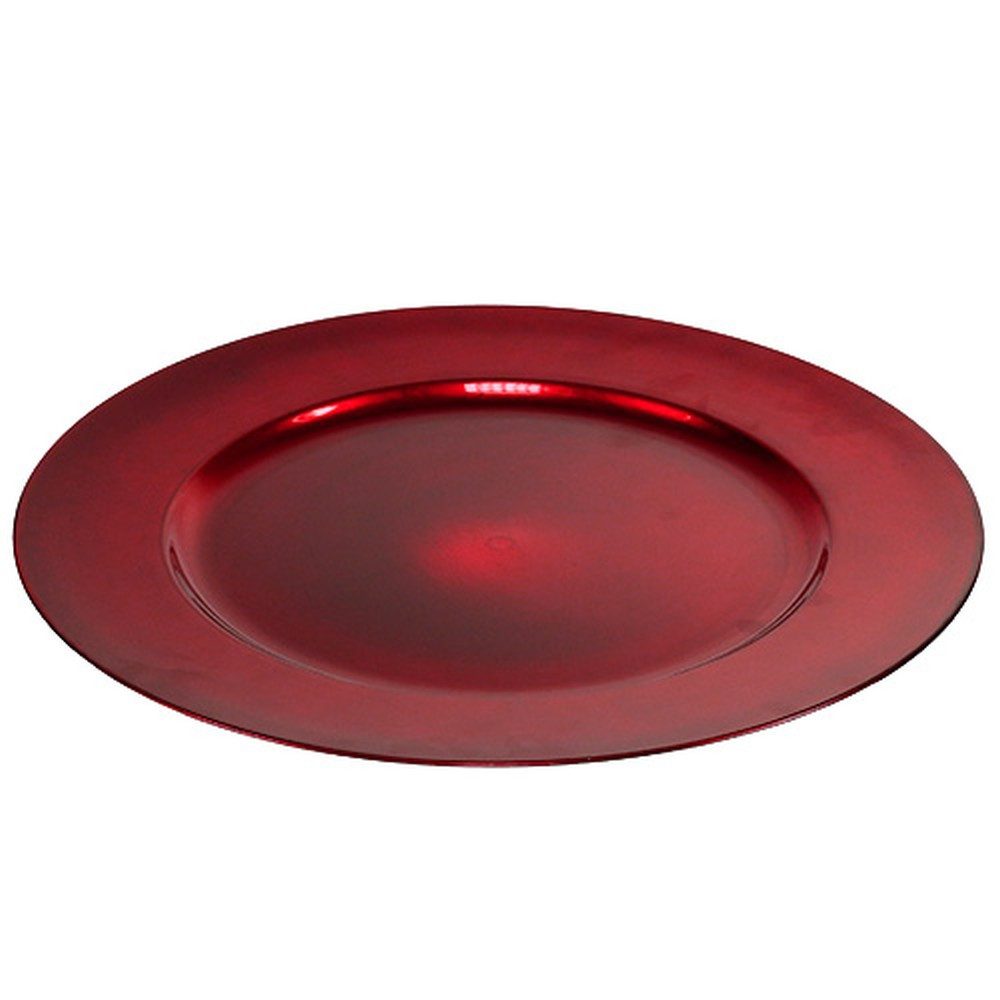 Florists Products Kunststoffteller Dekoteller Rot Ø33cm Glasureffekt 6er Set Weihnachten, 6 Stück