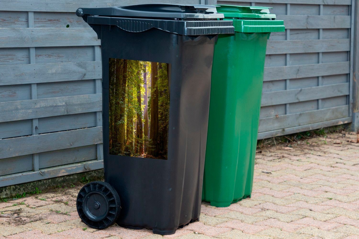 in Sonne St), Container, Mülltonne, Mülleimer-aufkleber, der Sticker, Abfalbehälter Redwood Wandsticker MuchoWow (1