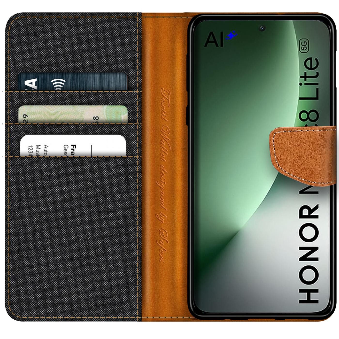 CoolGadget Handyhülle Denim Schutzhülle Flip Case für Honor Magic 8 Lite 6,79 Zoll, Book Cover Handy Tasche Hülle für Honor Magic8 Lite Klapphülle – Bild 2 von 5