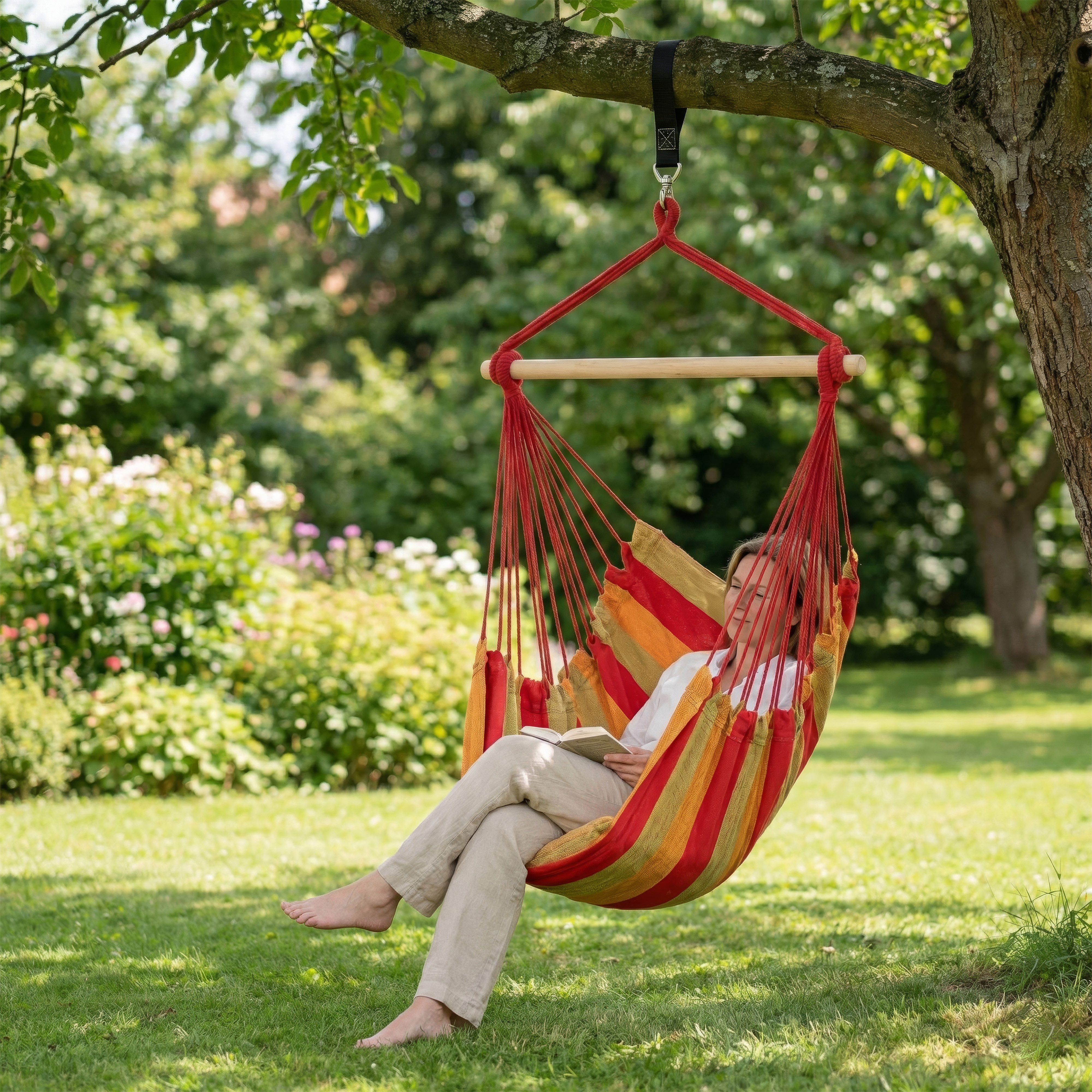 ib style Hängematte Kalea Hängesessel Cappuccino, Hängestuhl mit 2 Kissen und Zubehör - bis 120kg belastbar