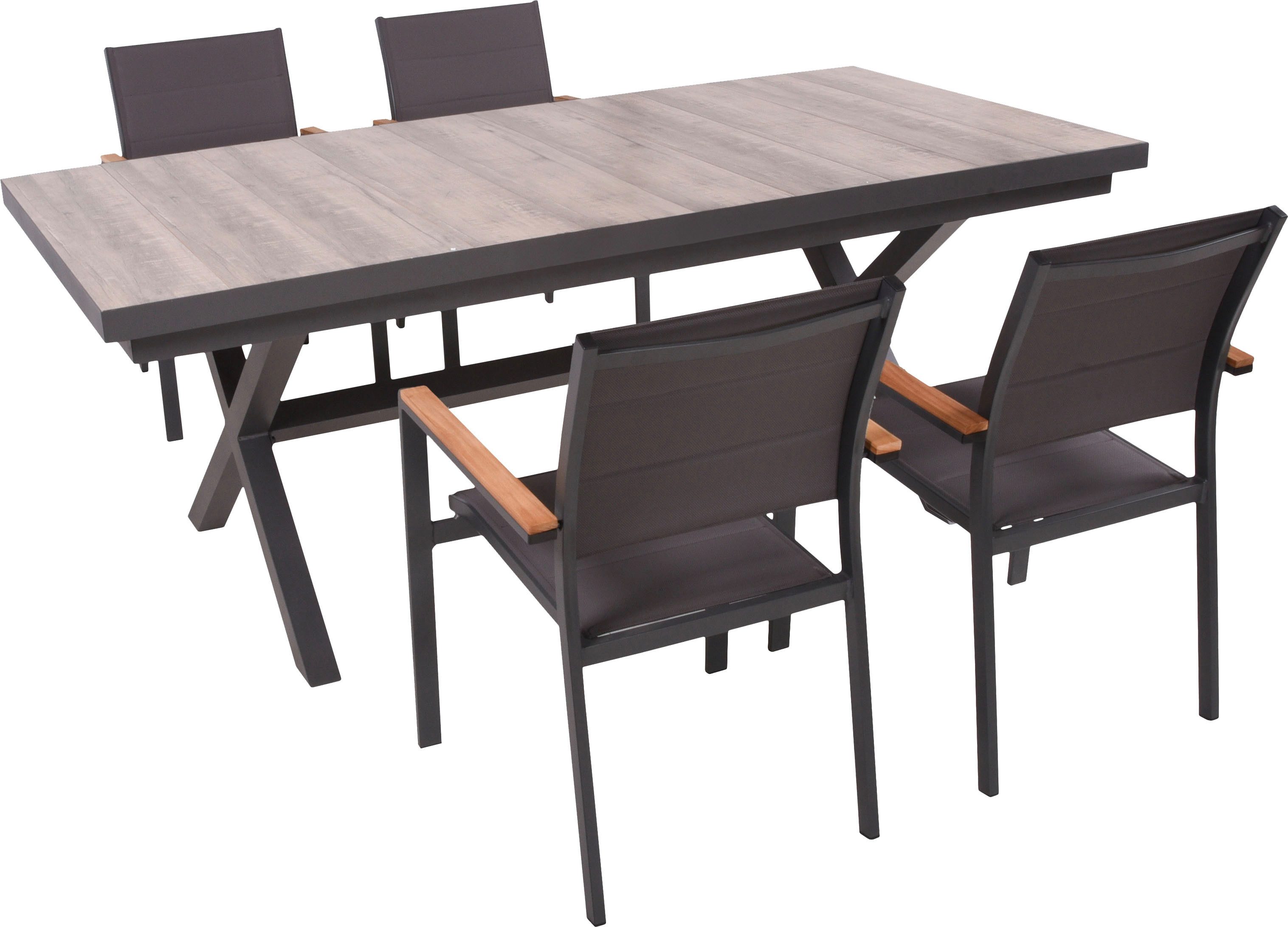 Garden Pleasure Garten-Essgruppe, Tischgruppe »RANA/DAVINA Set 01«, (Set, 5-tlg), 4 Stühle (stapelbar), Tisch LxB: 202x100 cm