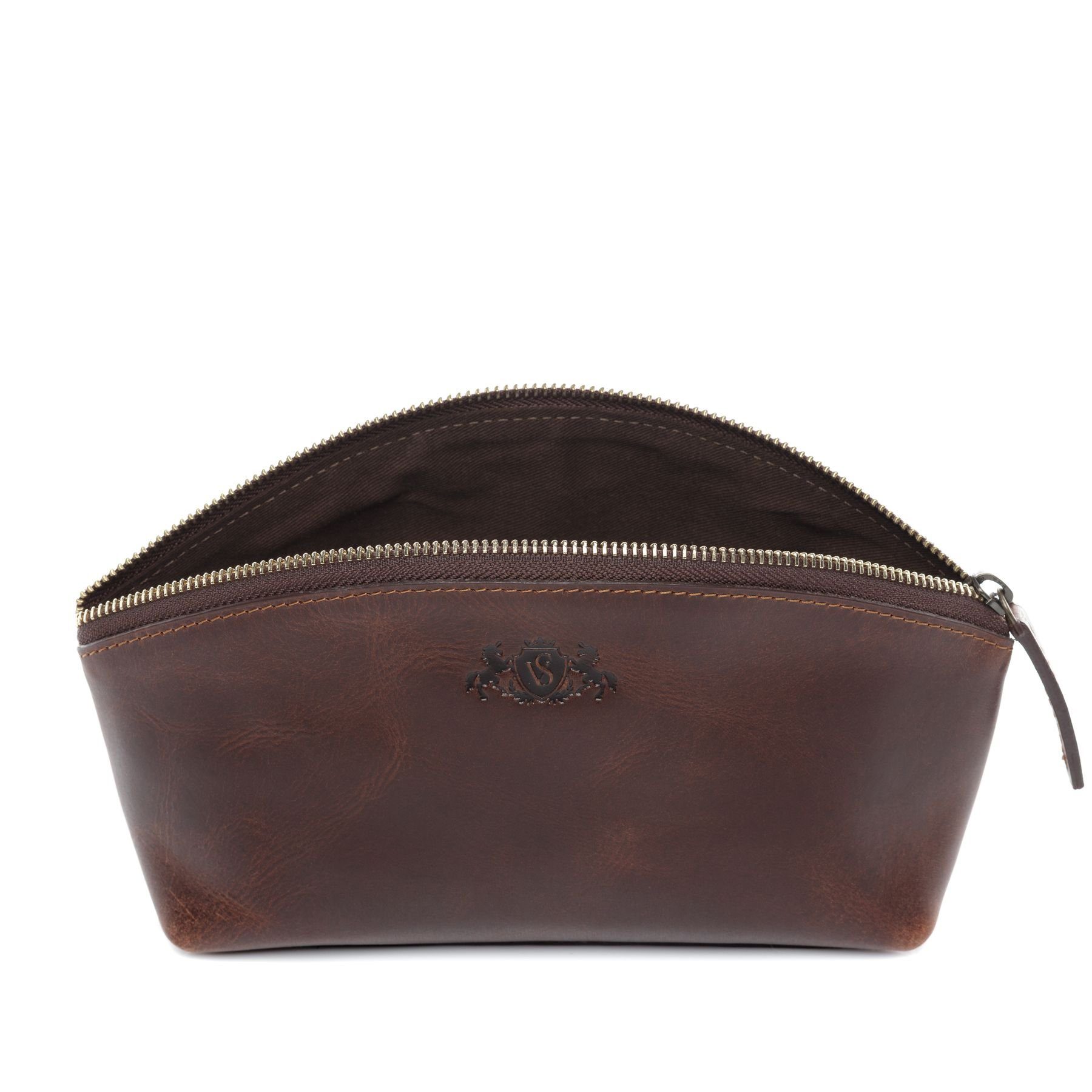 SID & VAIN Kulturbeutel echt Leder Kosmetiktasche groß Ledertasche braun ABBY, Kosmetiktasche echt Leder Damen, Kosmetiktäschchen braun-cognac